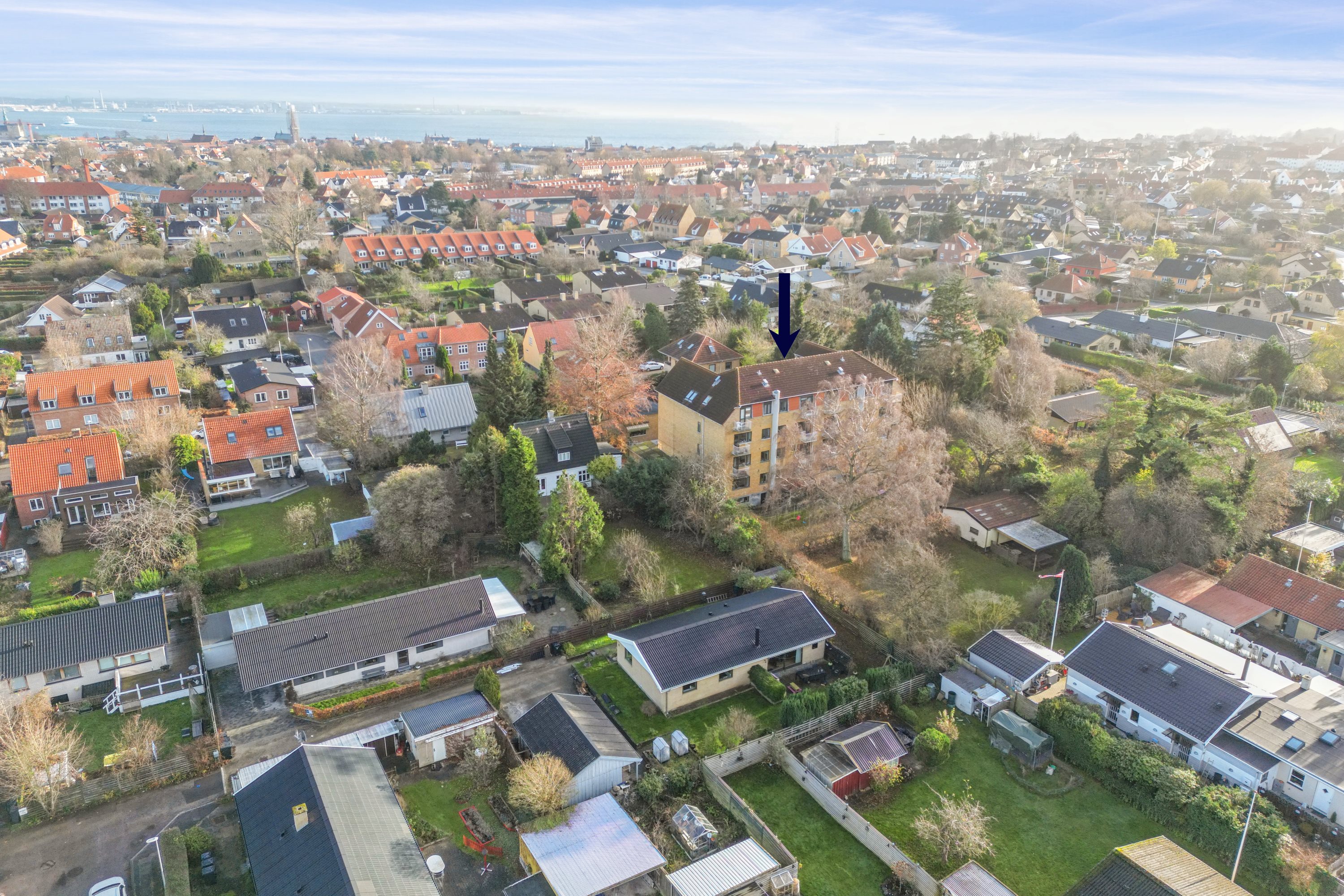 Fremhævet luftfoto billede i fuldskærmstilstand. Billede af Frejasvej 16D, st.. th., 3000 Helsingør