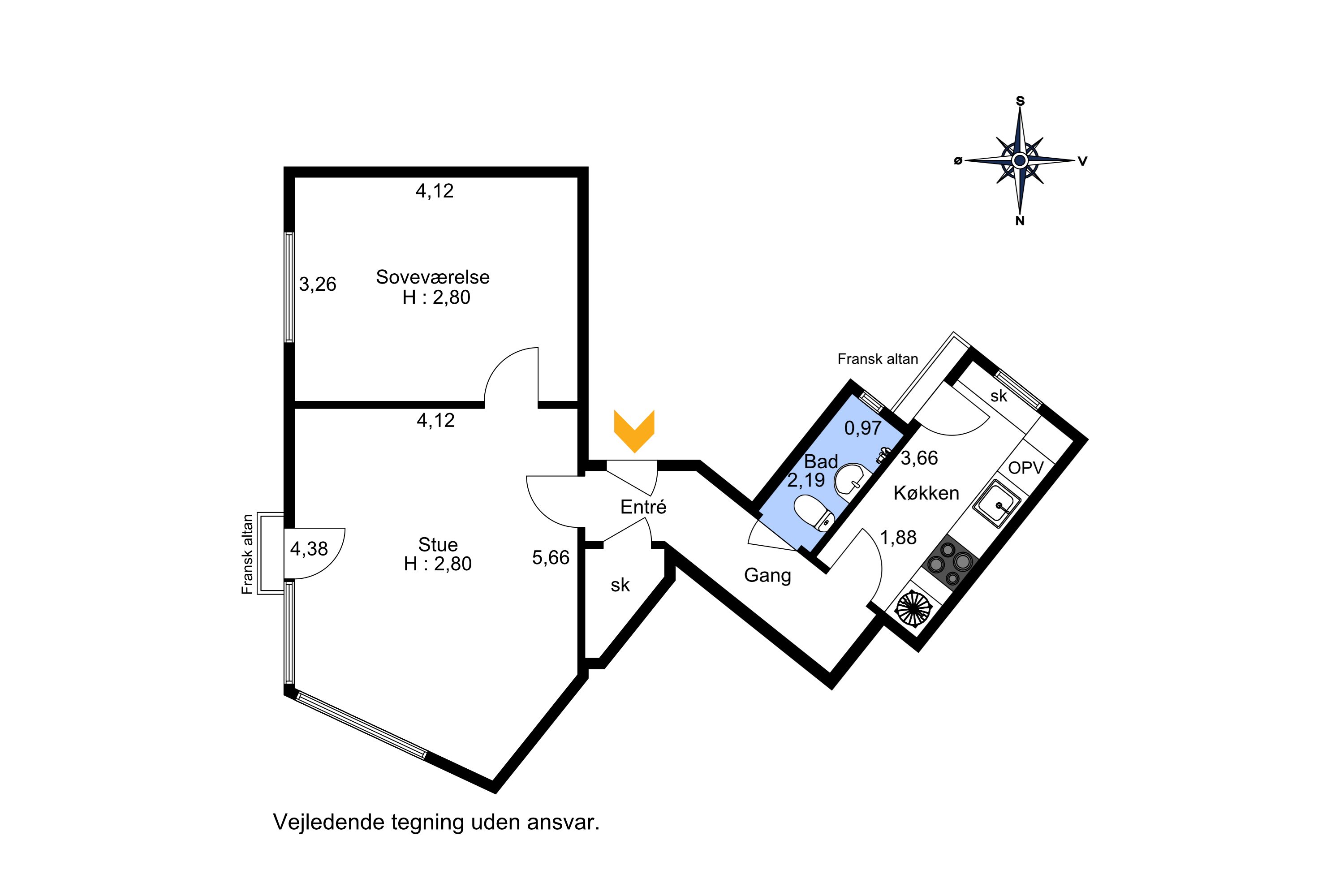Plantegninger billede af Vesterbro 45, 1. tv., 9000 Aalborg