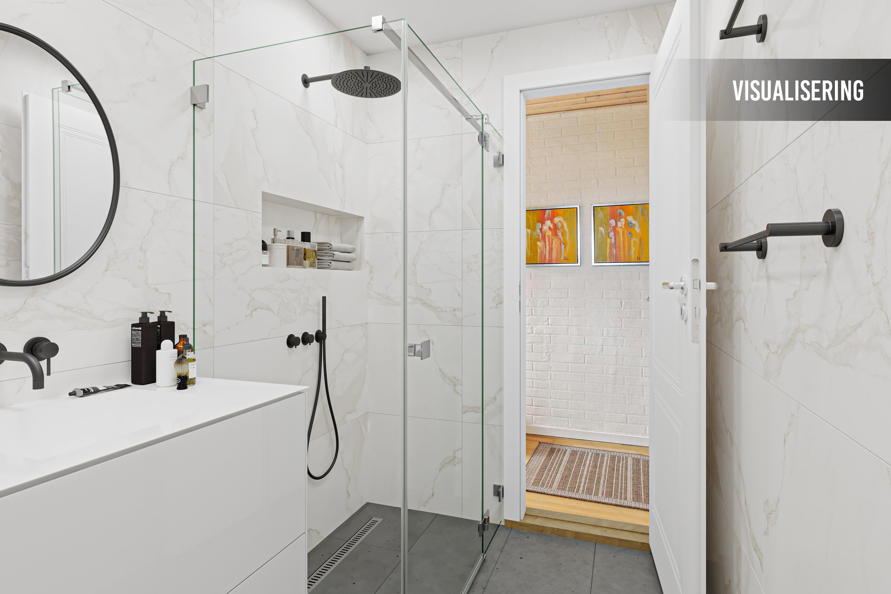 Fremhævet badeværelse billede i fuldskærmstilstand. Billede af Dalstrøget 9, 9240 Nibe