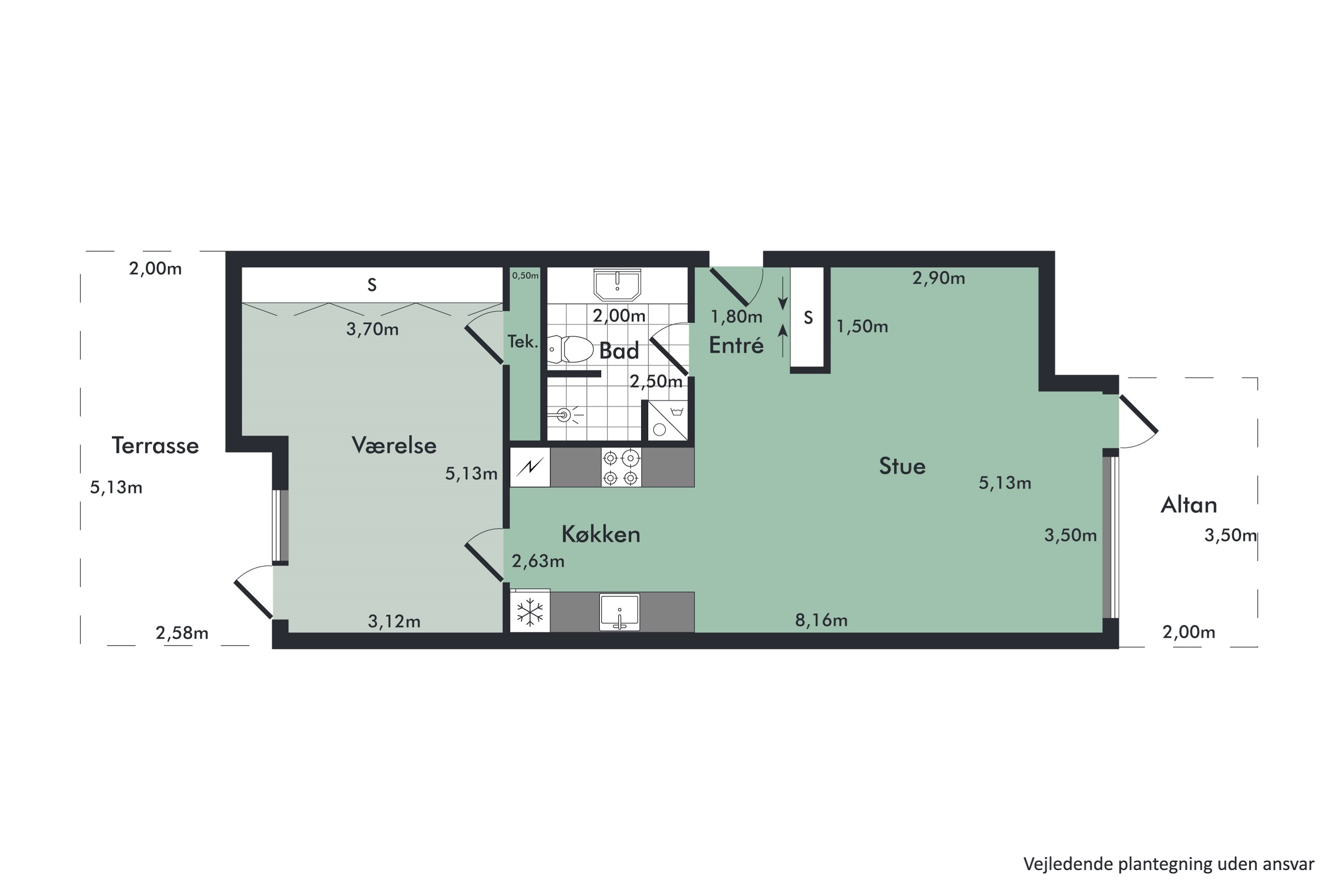 Plantegninger billede af Sundby Brygge 7, st.. tv., 9400 Nørresundby