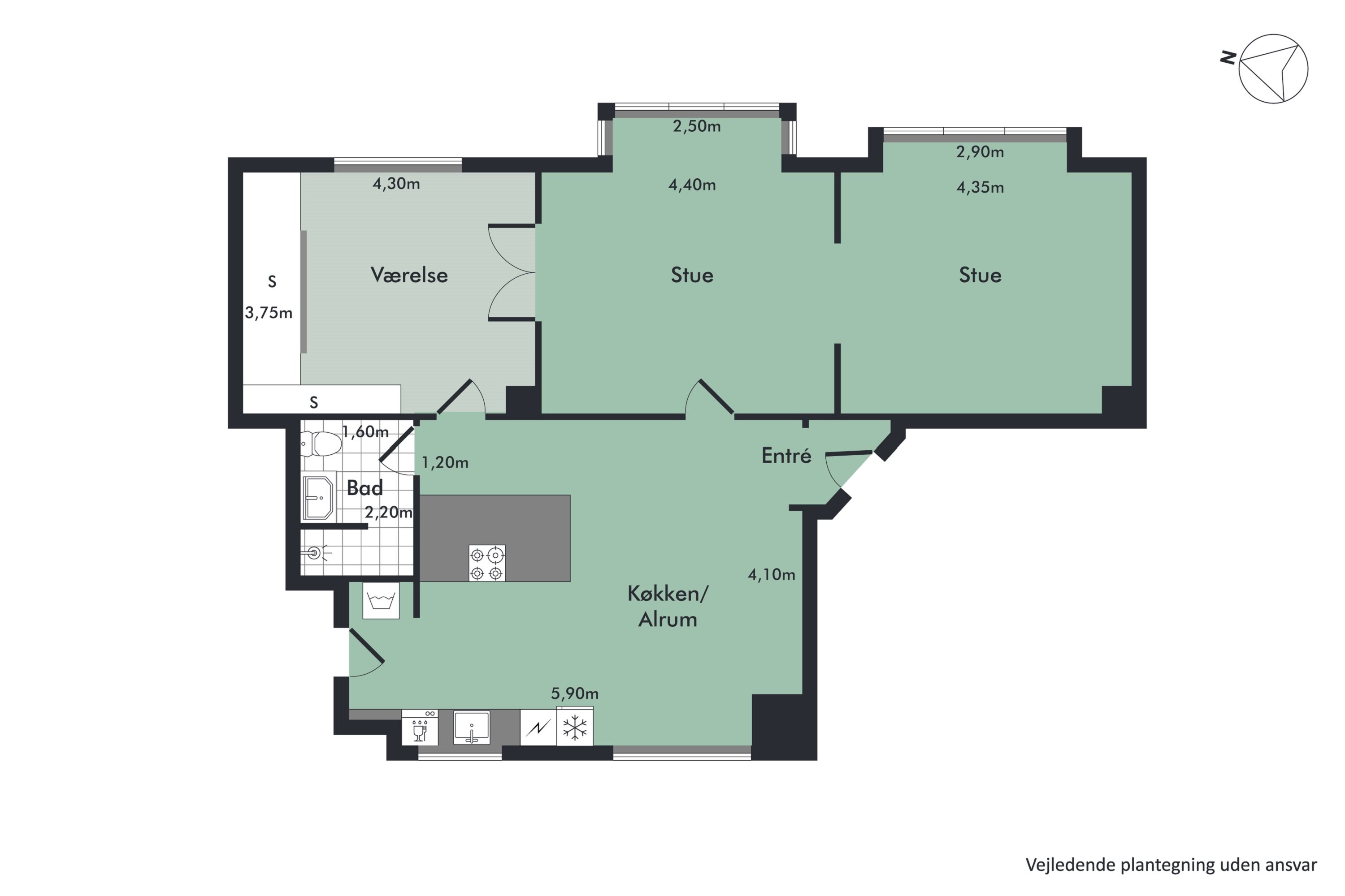 Plantegninger billede af Hadsundvej 8, 3. tv., Vejgaard, 9000 Aalborg