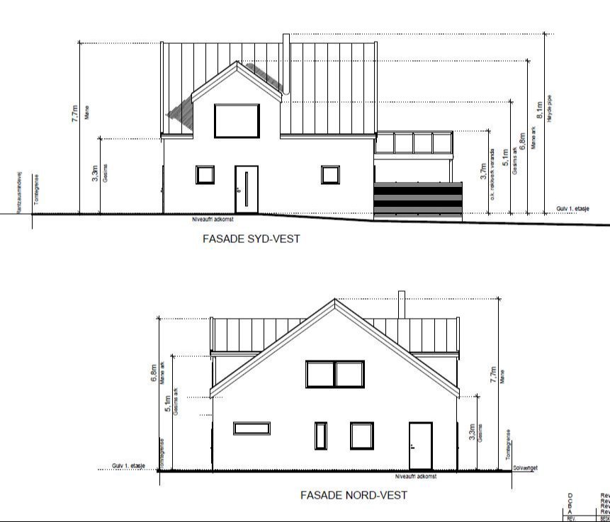 Fremhævet snittegning facade billede i fuldskærmstilstand. Billede af Rantzausmindevej 47, 5700 Svendborg