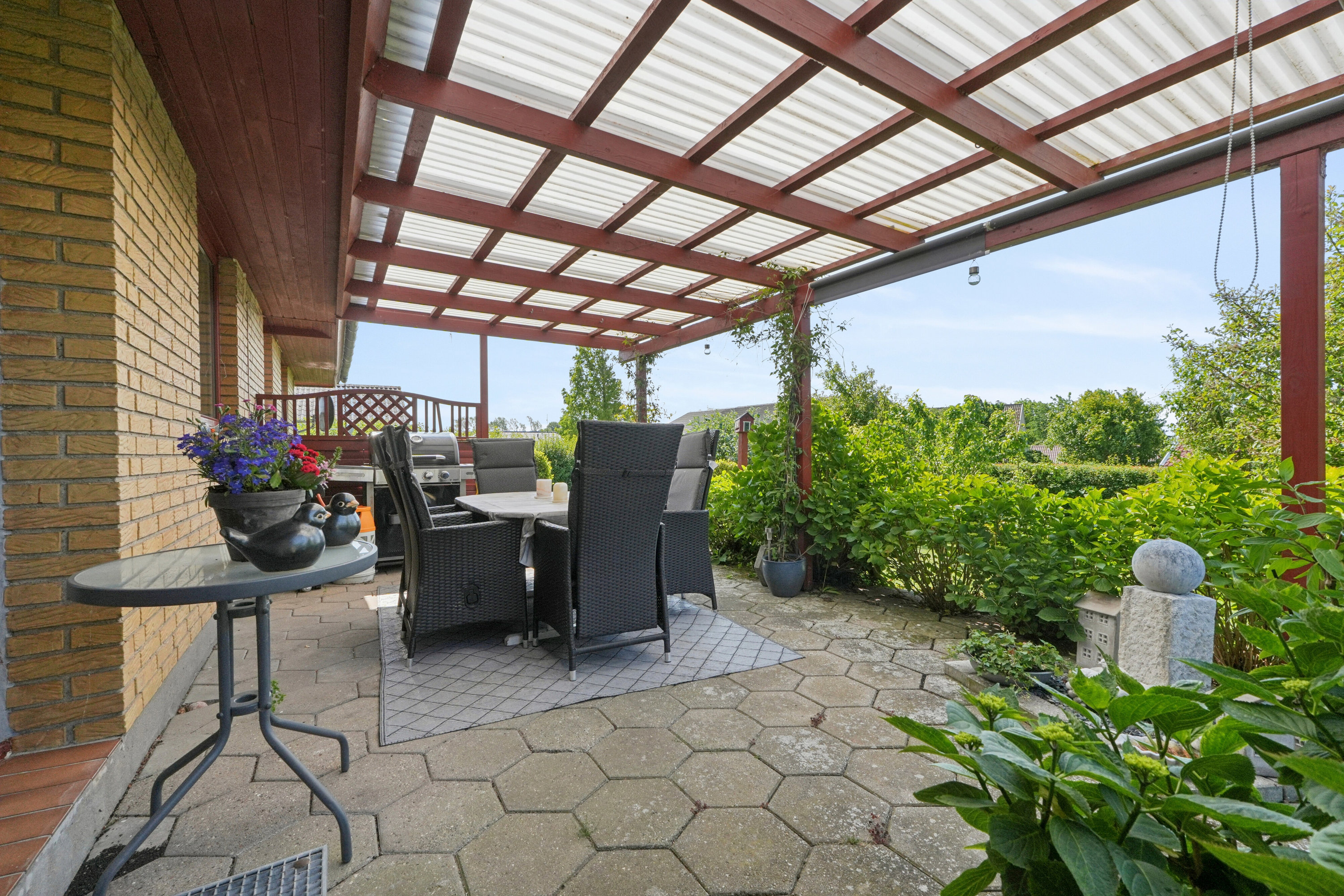 Fremhævet overdækket terrasse billede i fuldskærmstilstand. Billede af Pilehaven 10, Tryggelev, 5932 Humble