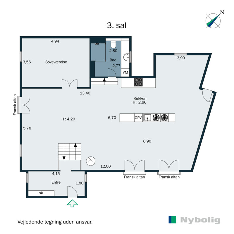 Plantegninger billede af Teglgårdstræde 2B, 3. tv., 1452 København K