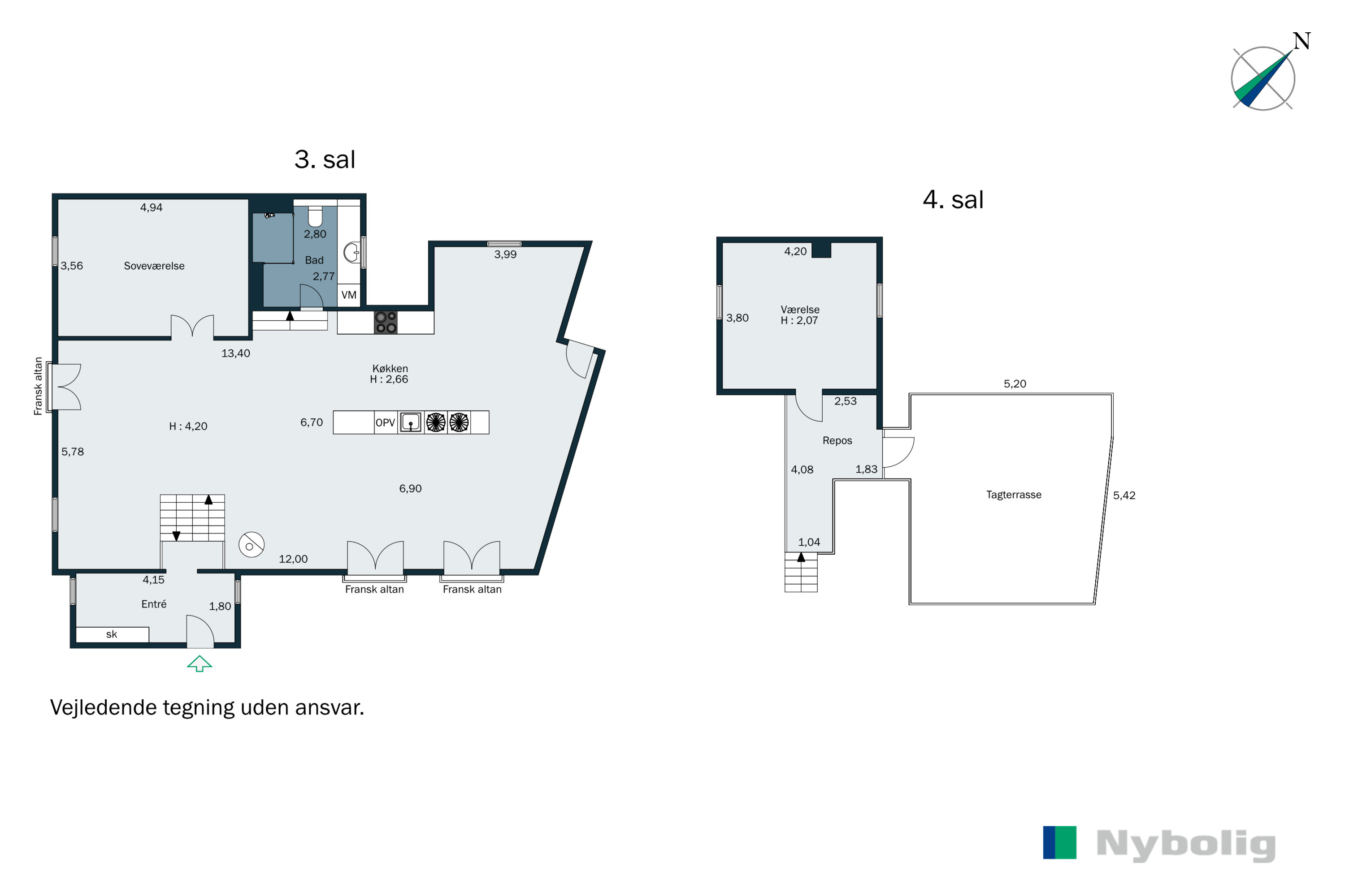 Plantegninger billede af Teglgårdstræde 2B, 3. tv., 1452 København K