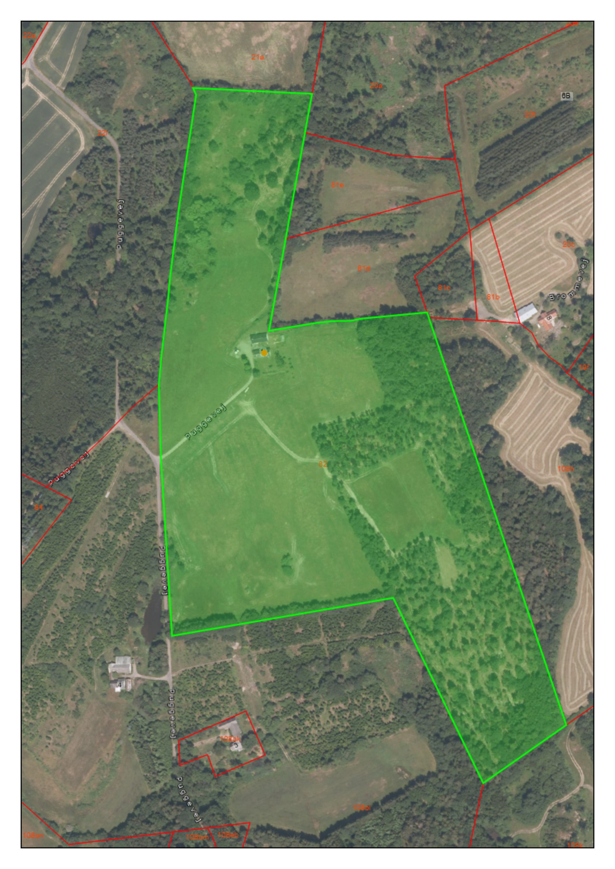 Fremhævet luftfoto billede i fuldskærmstilstand. Billede af Puggevej 1, Rø, 3760 Gudhjem