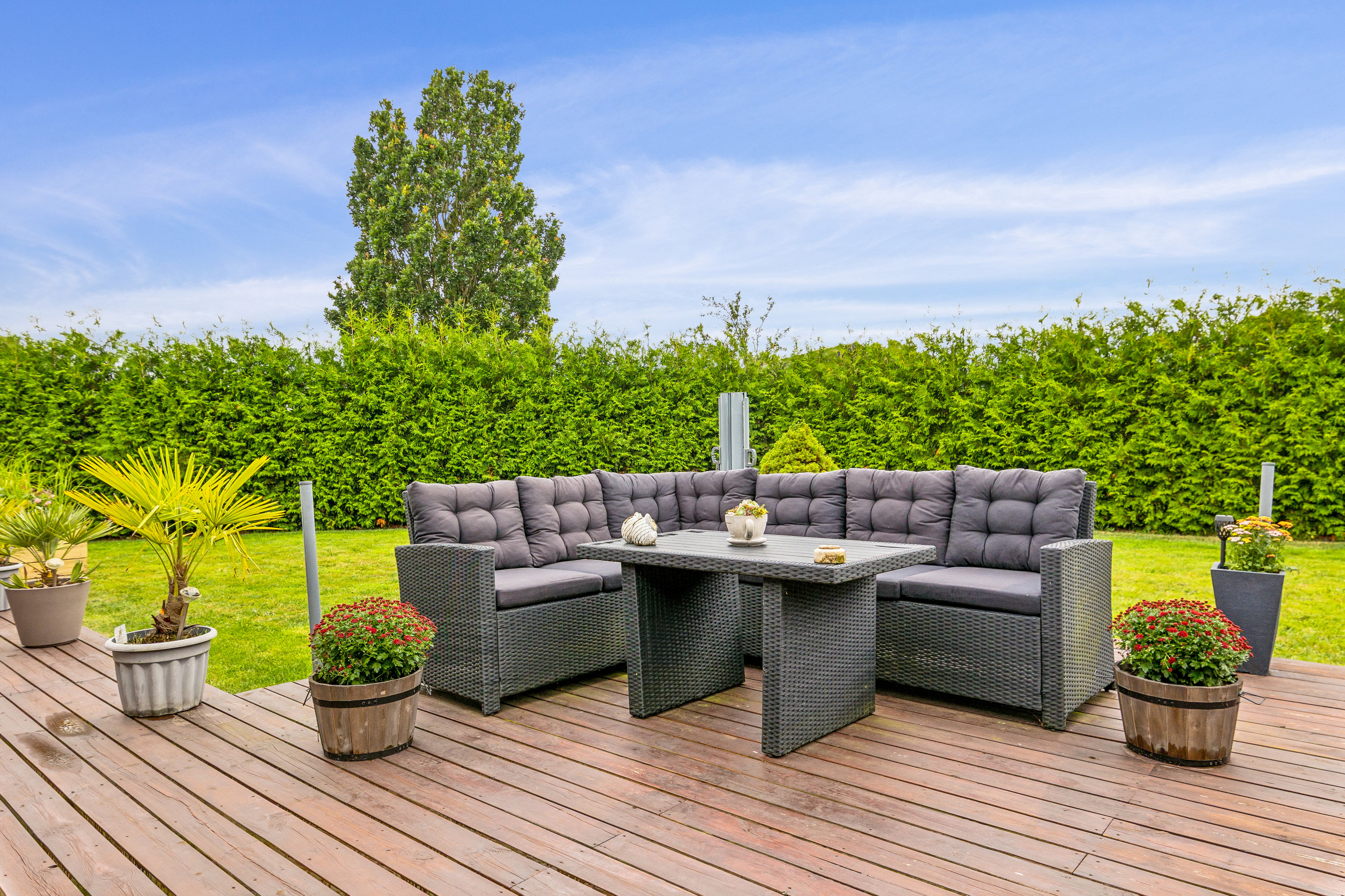 Fremhævet terrasse billede i fuldskærmstilstand. Billede af Korslystvej 5, Norring, 8382 Hinnerup