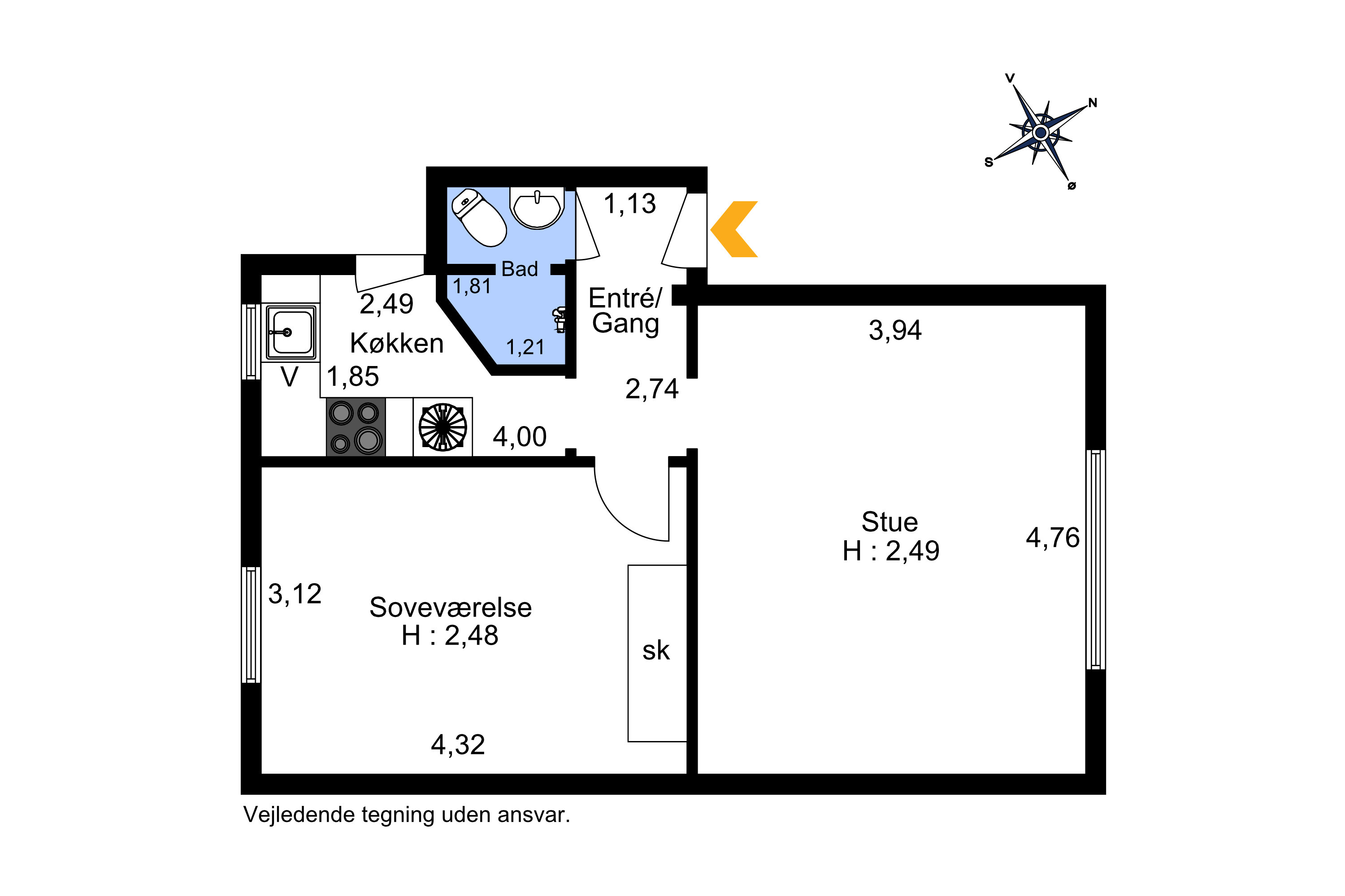 Plantegninger billede af Langelandsgade 26, st.. tv., 9000 Aalborg