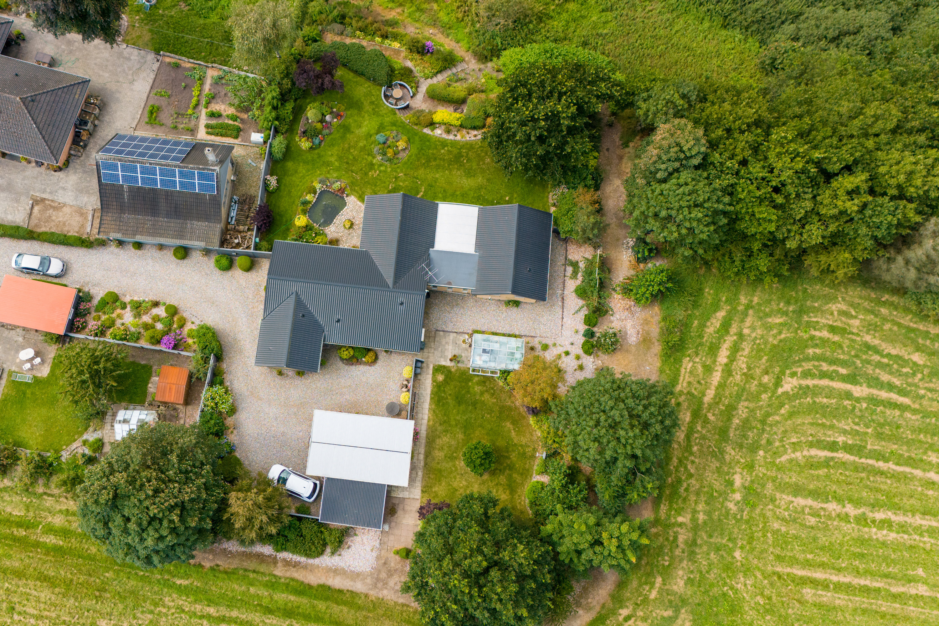 Fremhævet luftfoto billede i fuldskærmstilstand. Billede af Prangervej 14, Dons, 6051 Almind