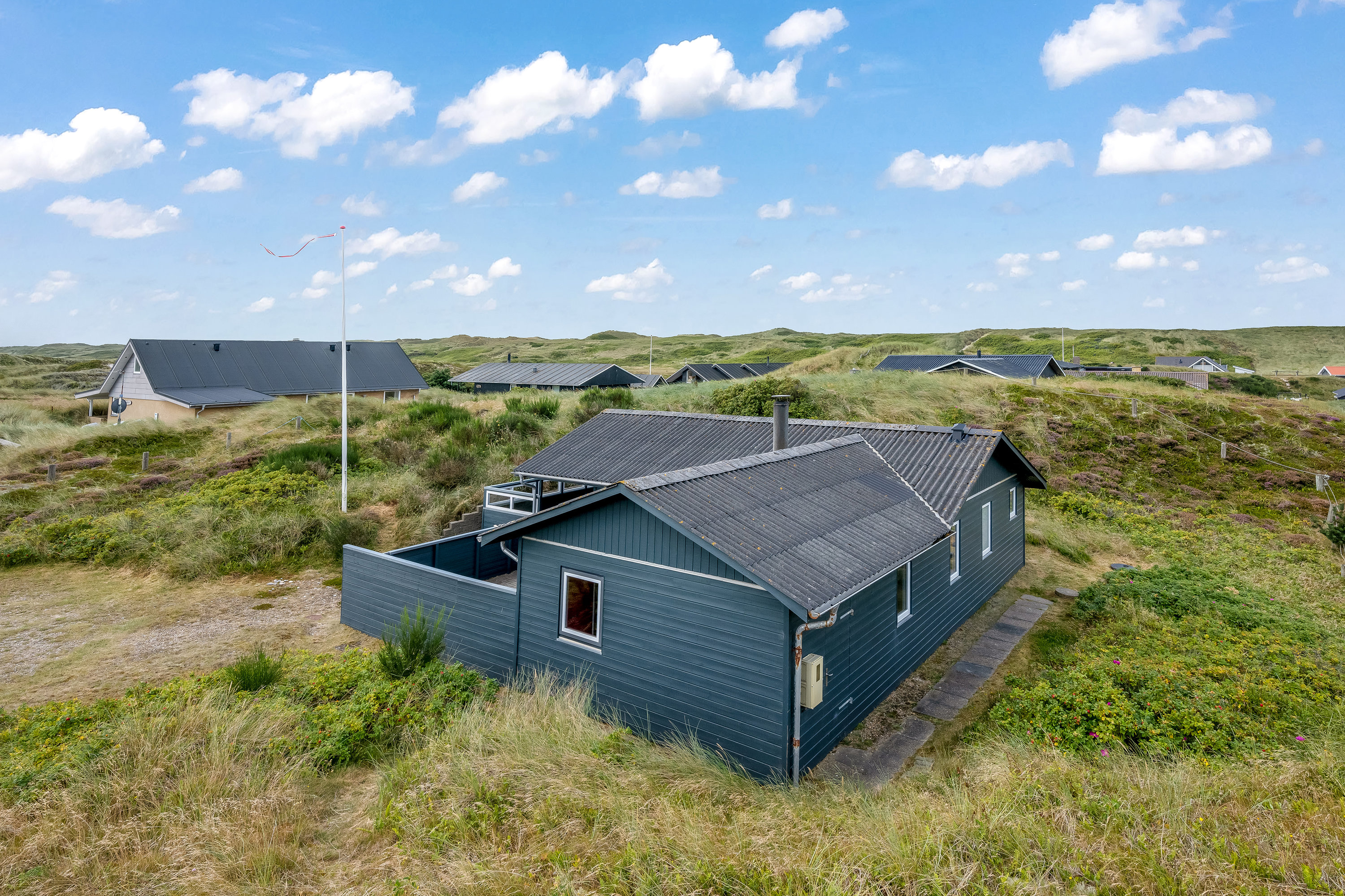 Fremhævet facade billede i fuldskærmstilstand. Billede af Kirstinevej 90, Bjerregaard, 6960 Hvide Sande
