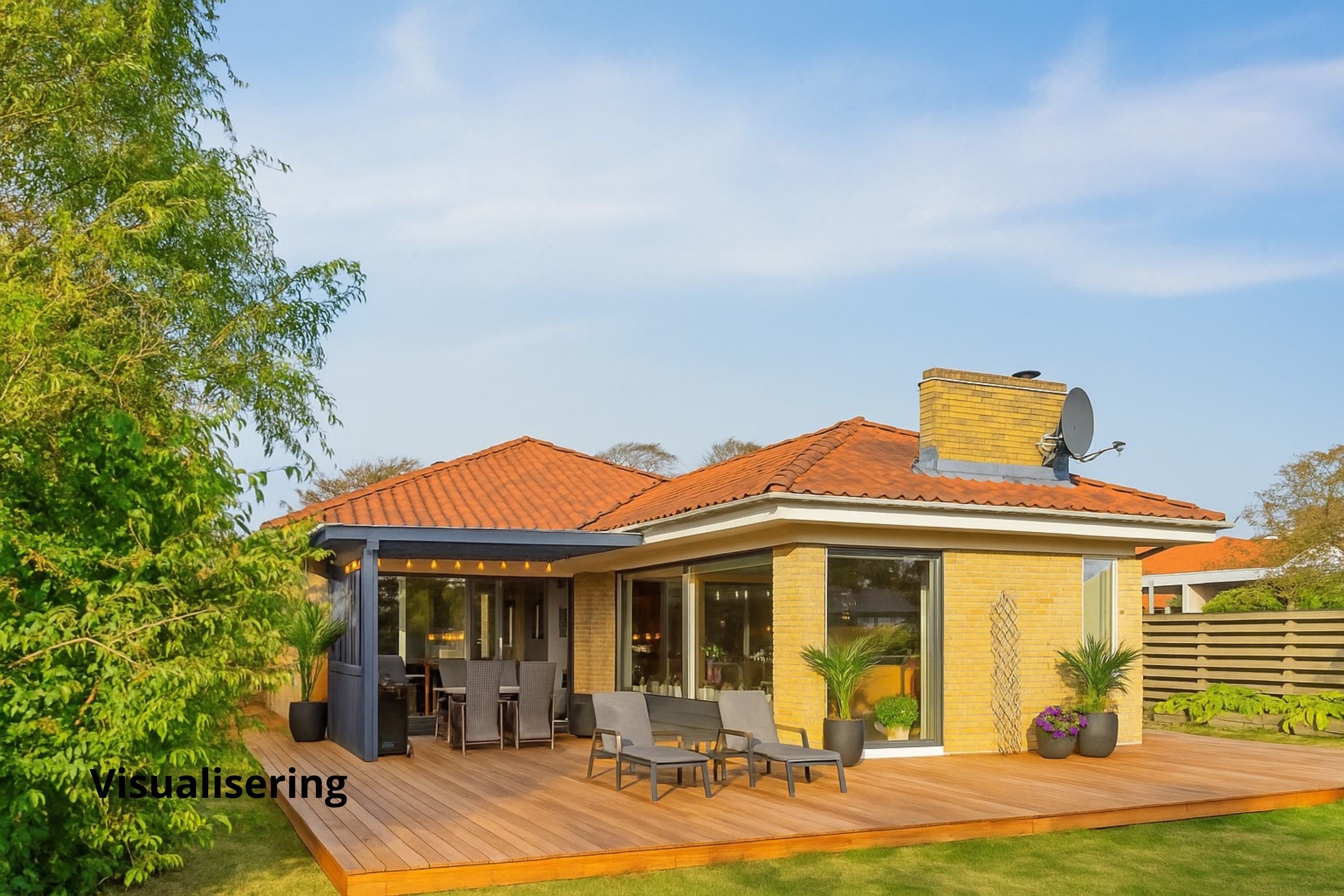 Miniaturebillede 1: visualisering af terrasse. Billede af Slugten 8, 9800 Hjørring