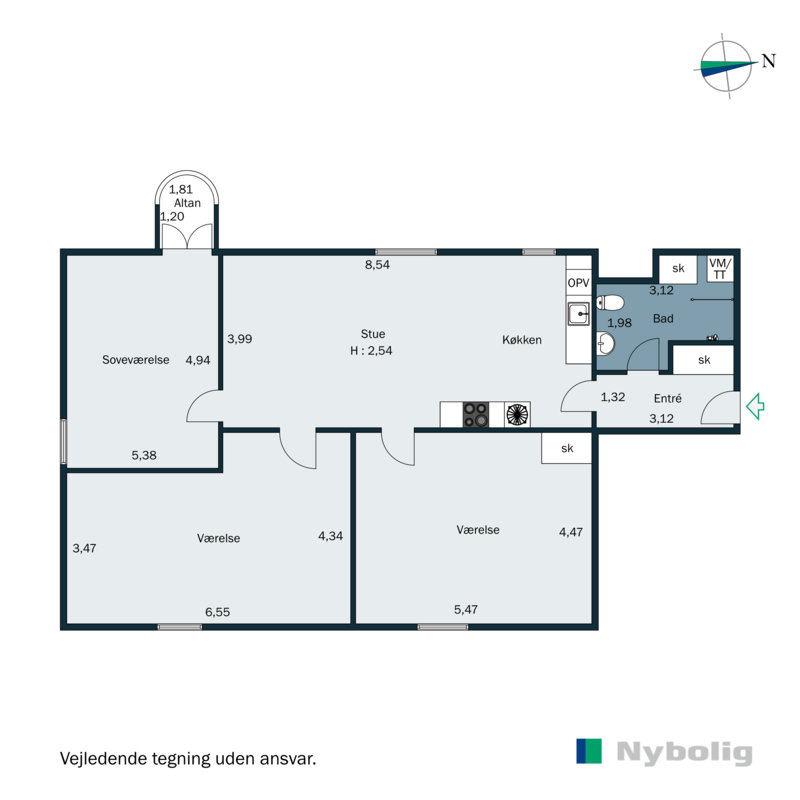 Plantegninger billede af Ribersgade 2, 3. th., 8700 Horsens