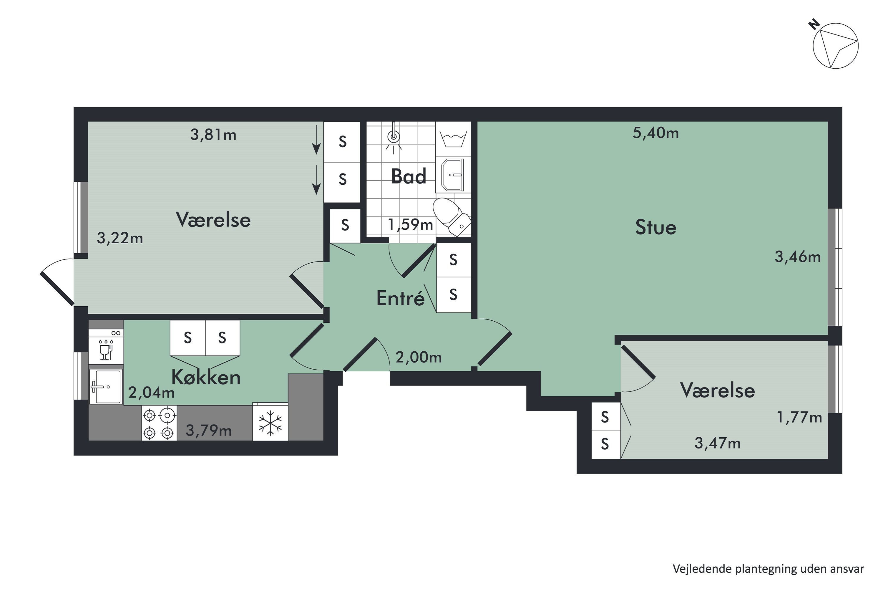 Plantegninger billede af Dronningensgade 13, 2. th., 9400 Nørresundby