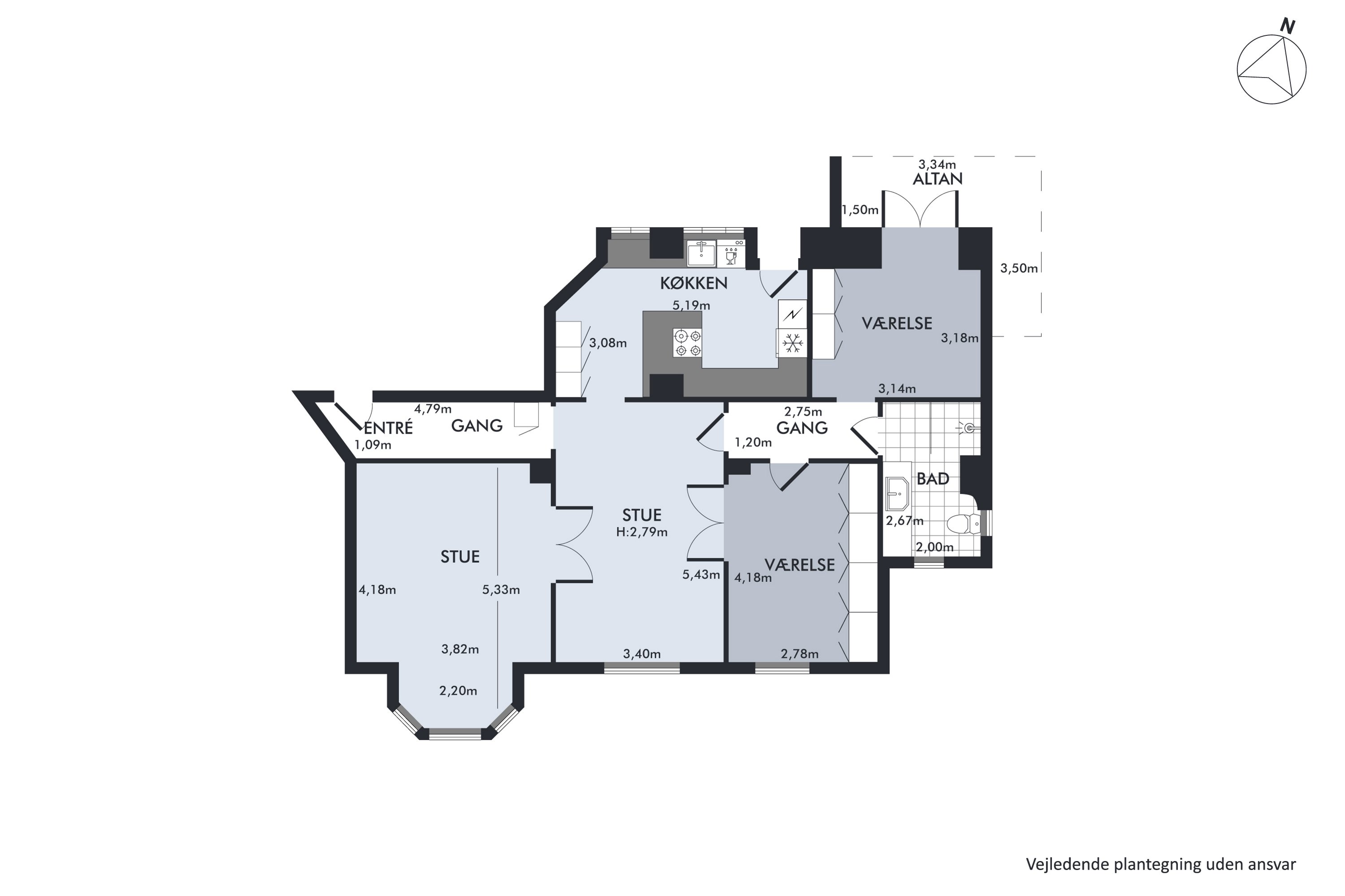 Plantegninger billede af Hostrupsvej 13, 2. tv., 1950 Frederiksberg C