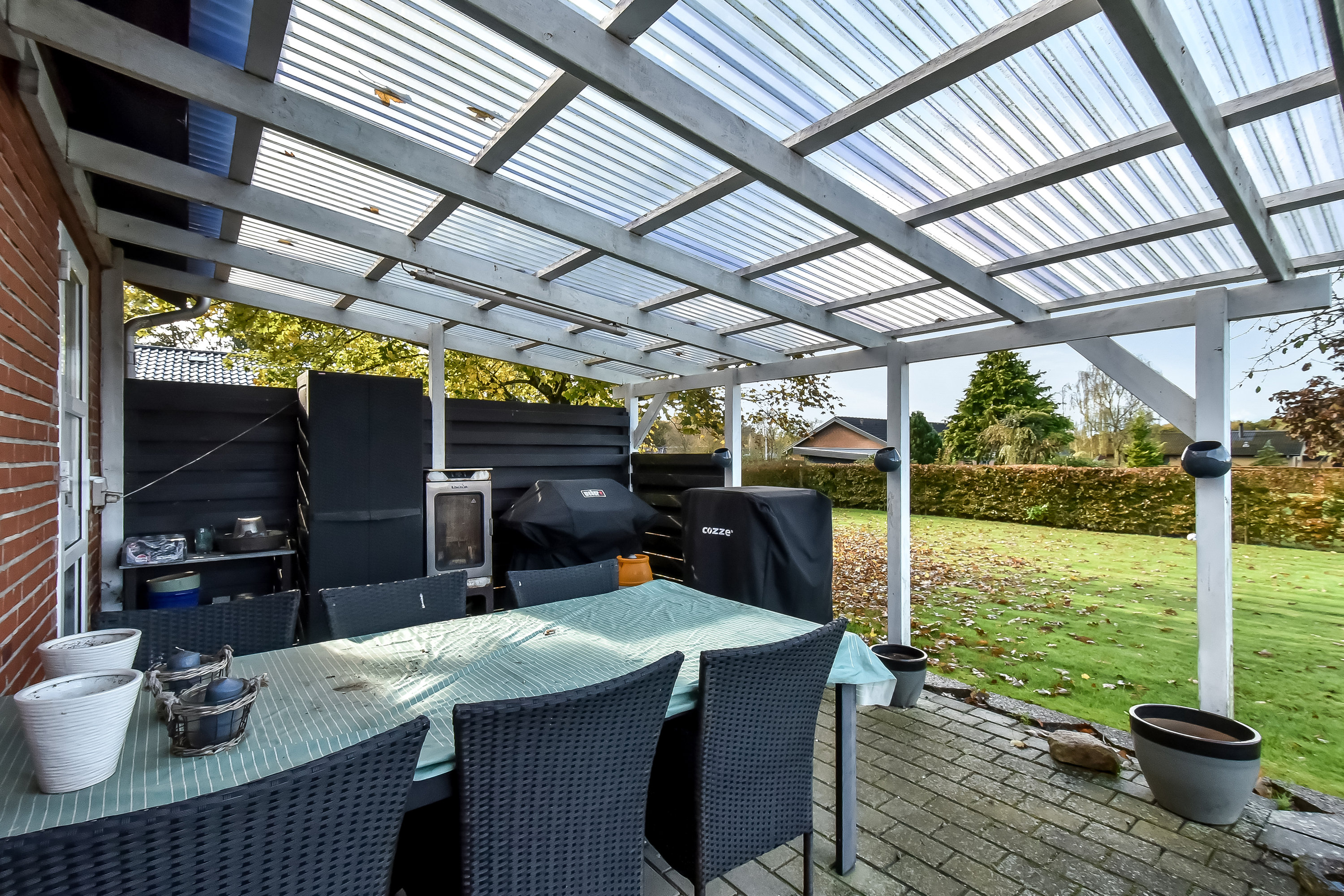 Fremhævet overdækket terrasse billede i fuldskærmstilstand. Billede af Krogvejen 23, Arnborg, 7400 Herning