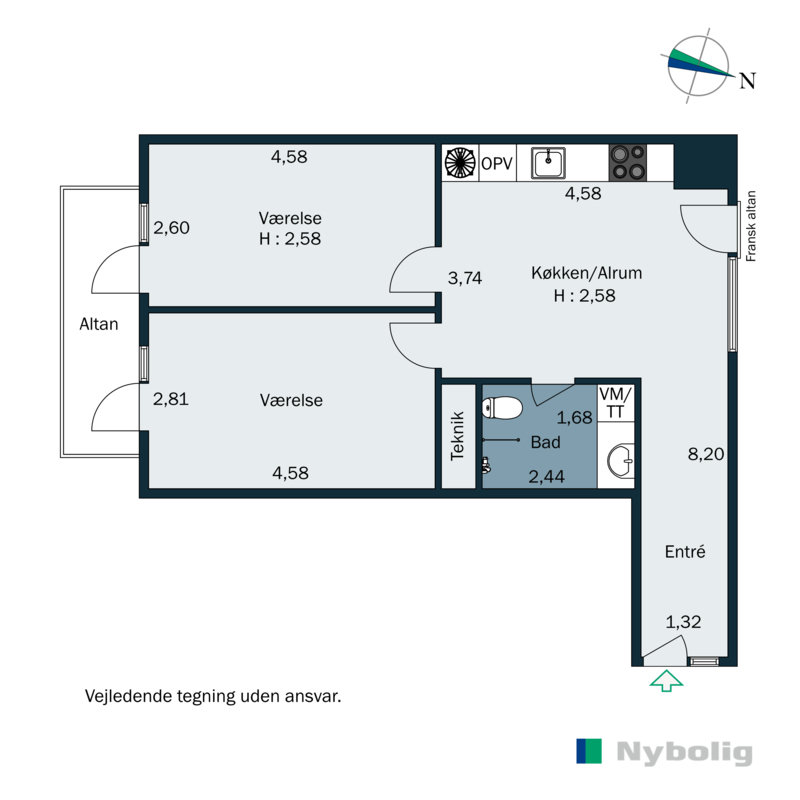 Plantegninger billede af Nørrebrogade 20F, 3. th., 8000 Aarhus C