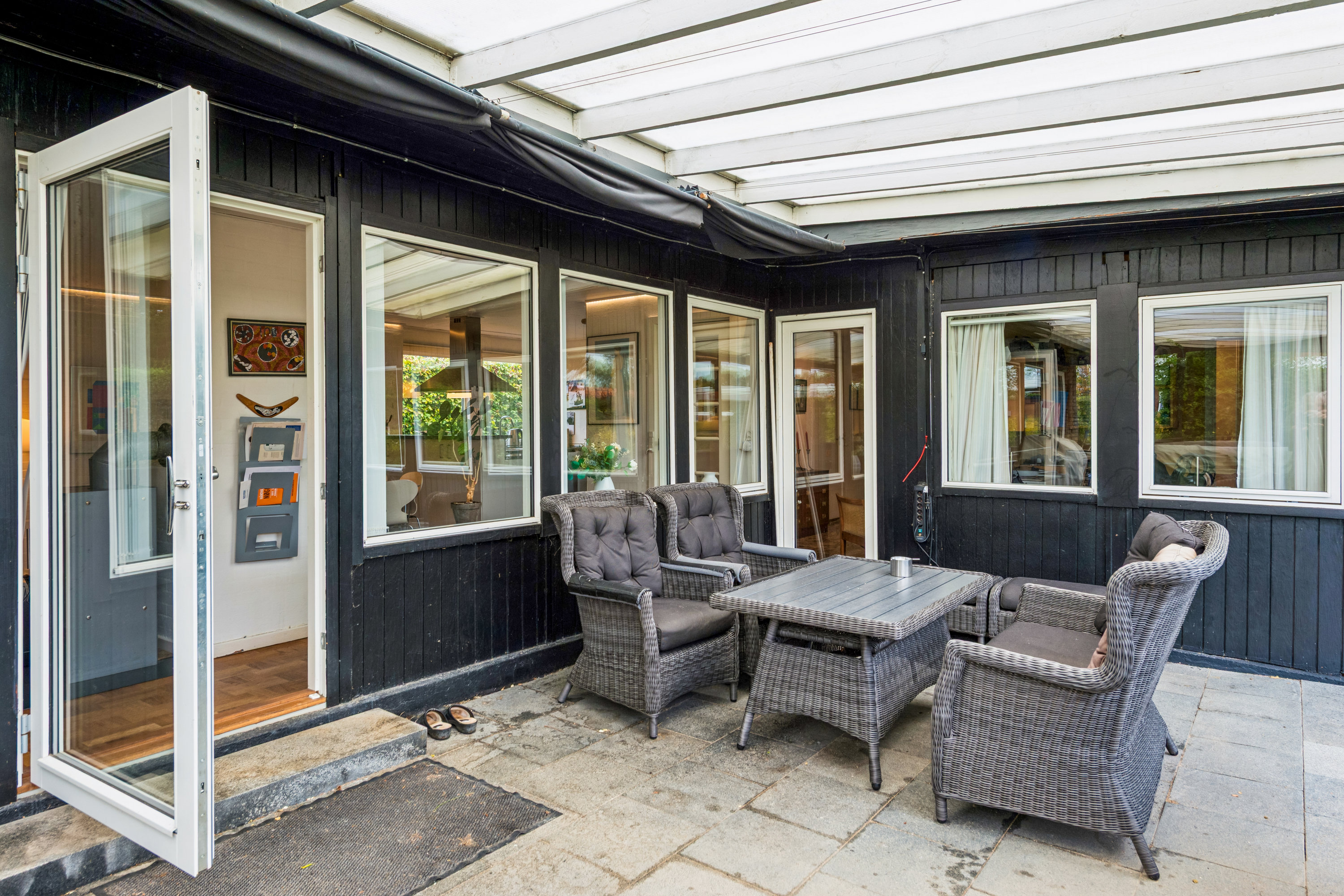 Fremhævet overdækket terrasse billede i fuldskærmstilstand. Billede af Bondager 29, 2670 Greve