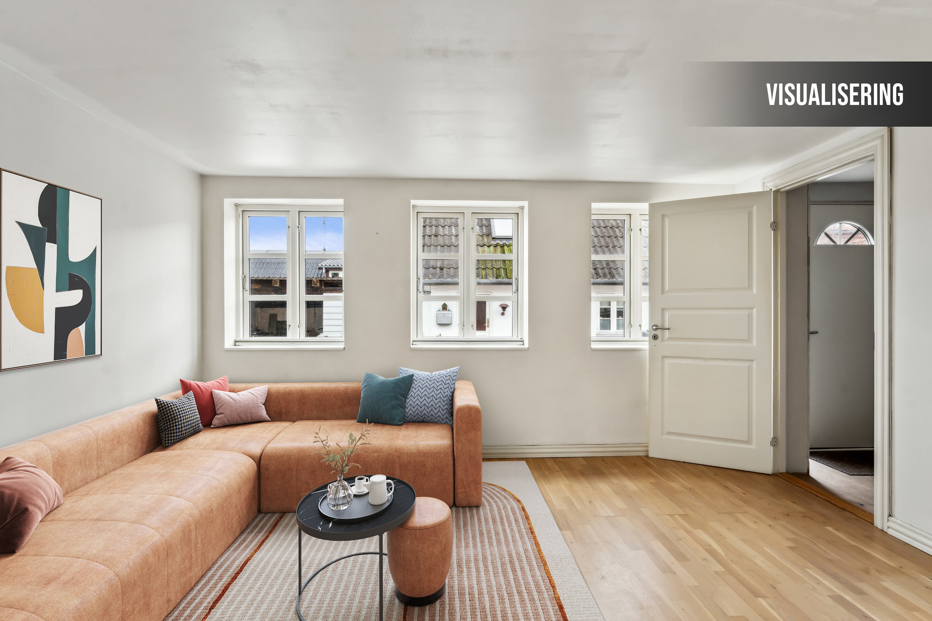 Fremhævet stue billede i fuldskærmstilstand. Billede af P. Kornings Vej 10, 8960 Randers SØ