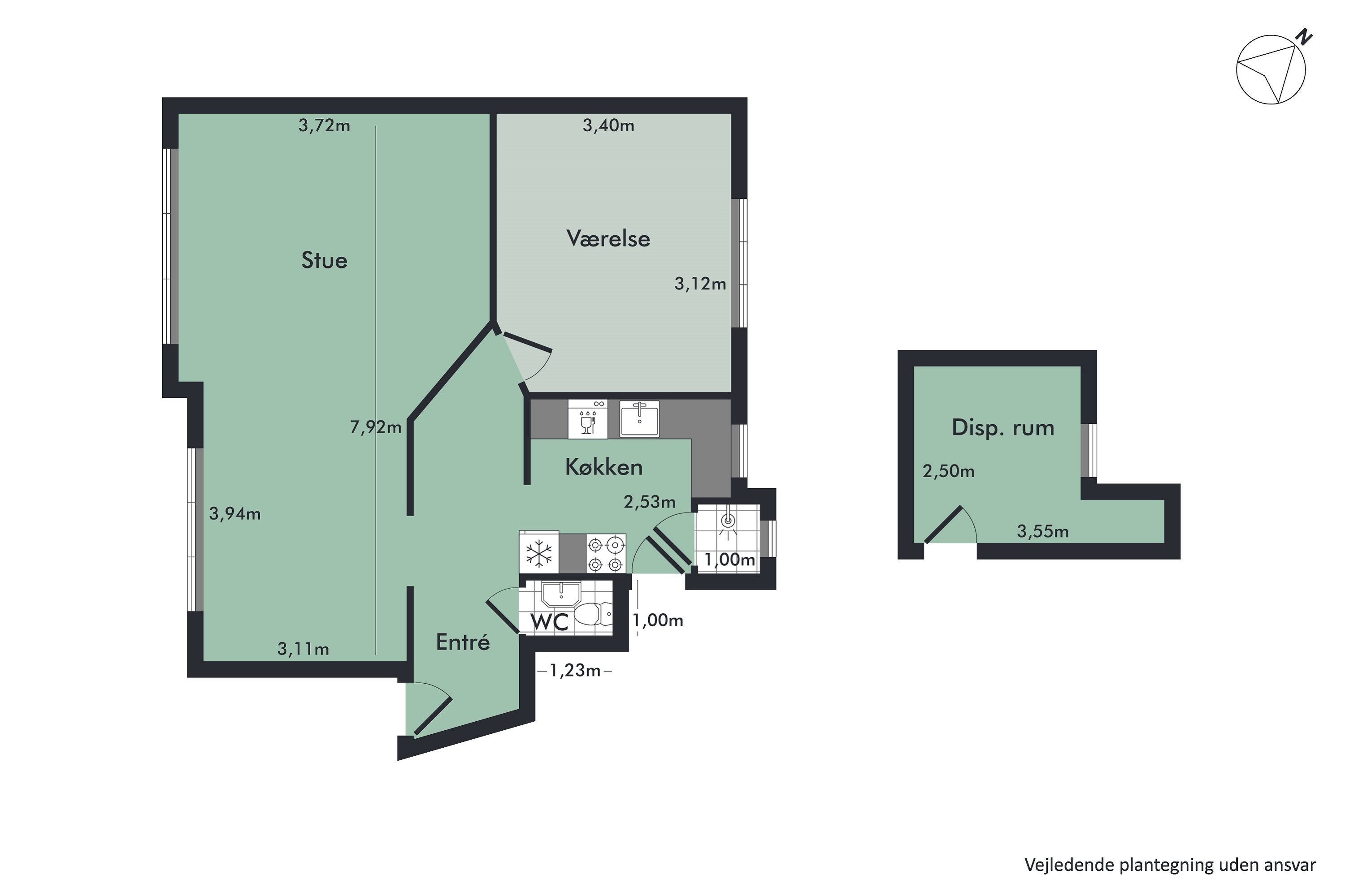 Plantegninger billede af Falstersgade 25, 2. tv., 9000 Aalborg