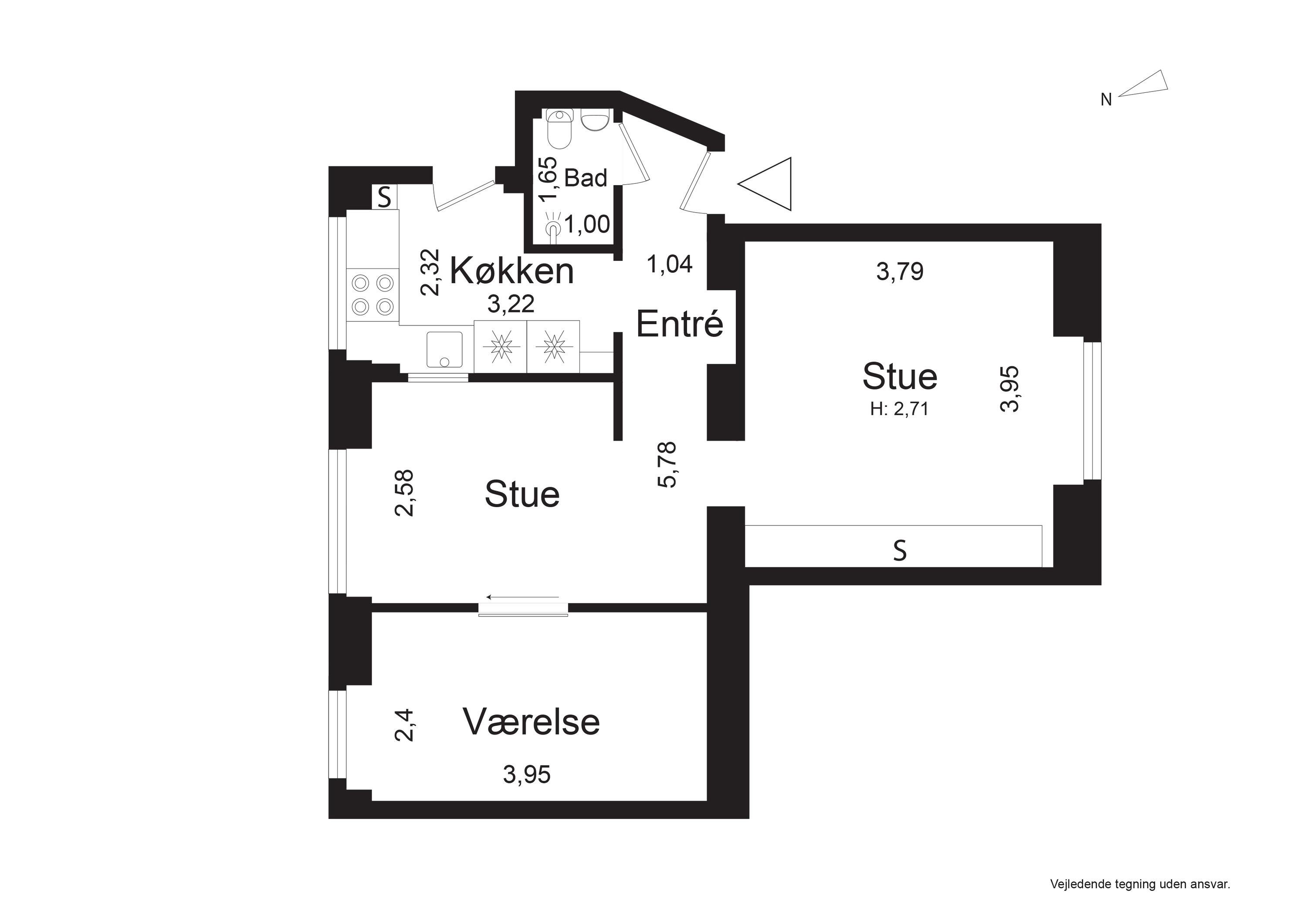 Plantegninger billede af Thurøvej 11, st.. tv., 2000 Frederiksberg