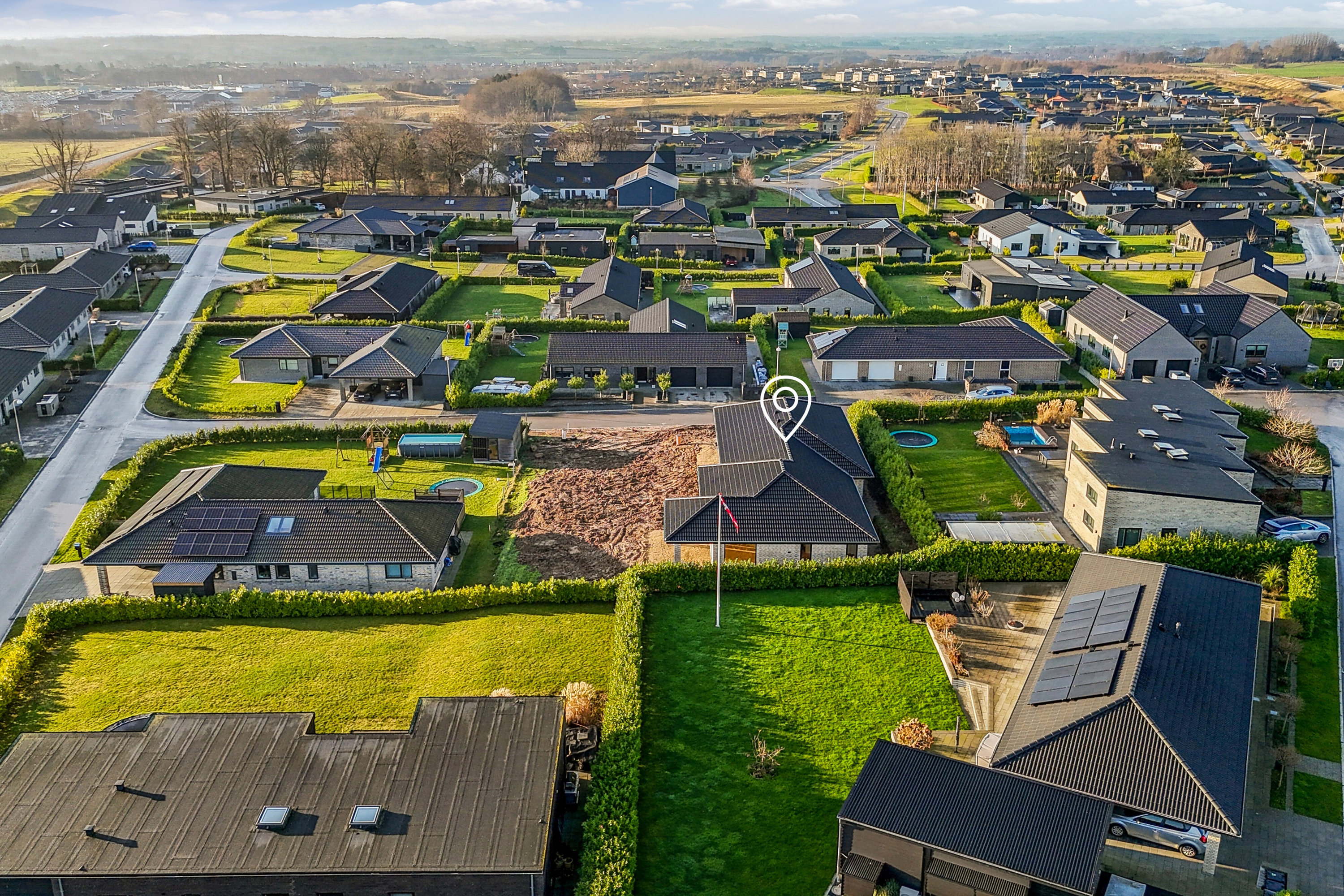 Fremhævet luftfoto billede i fuldskærmstilstand. Billede af Kærsagrene 22, 4700 Næstved