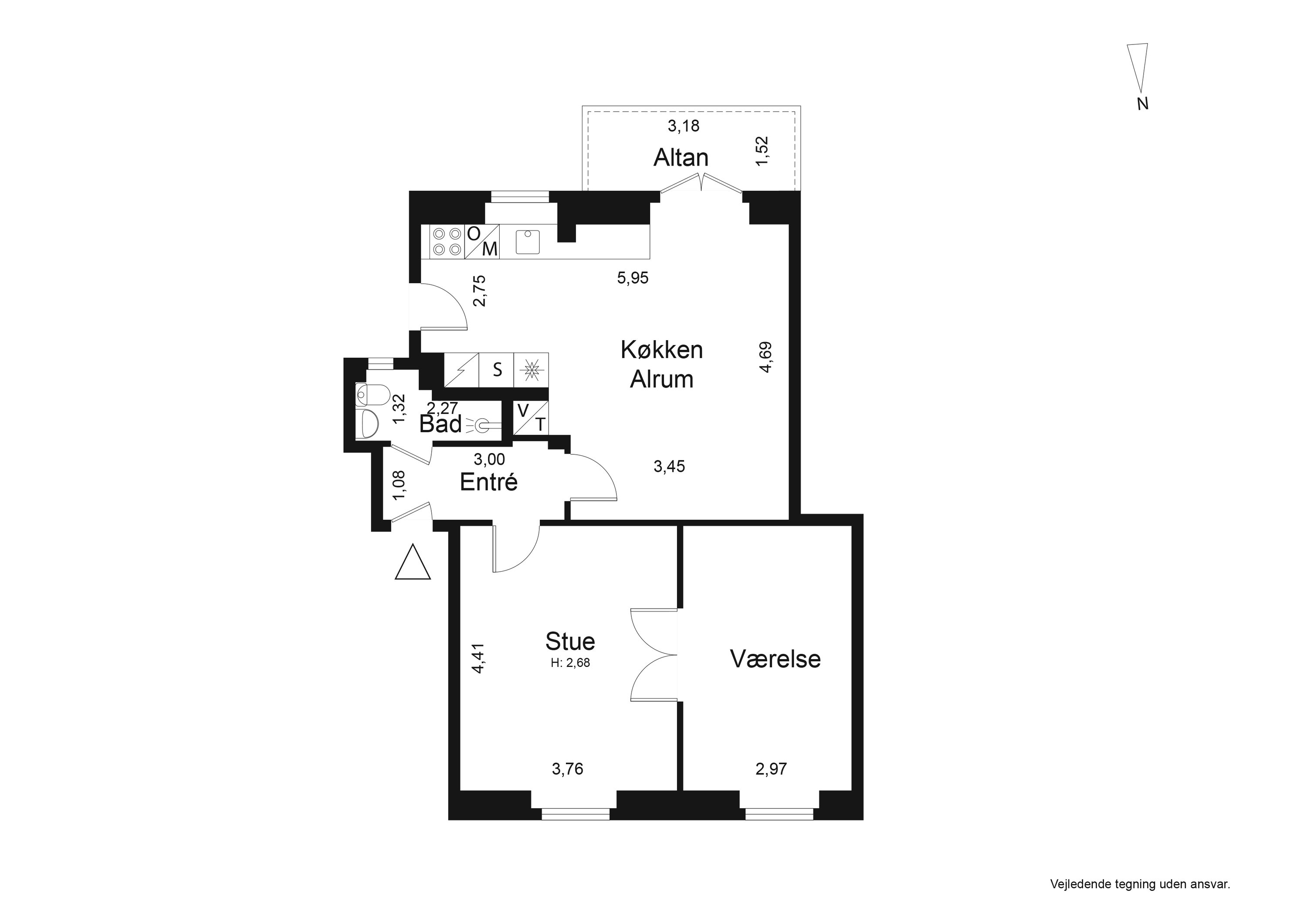 Plantegninger billede af Finsensvej 79, 2. th., 2000 Frederiksberg