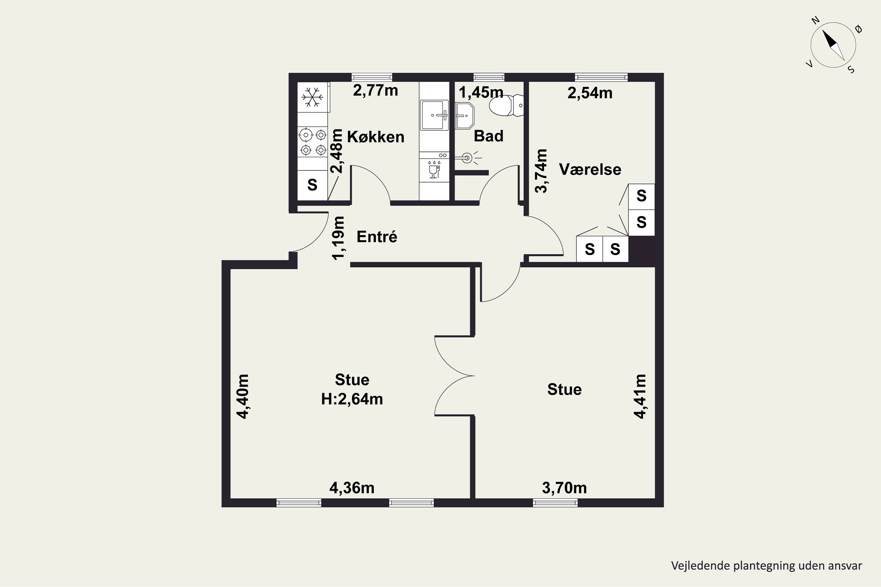 Plantegninger billede af Dronningensgade 21, 1. tv., 9400 Nørresundby