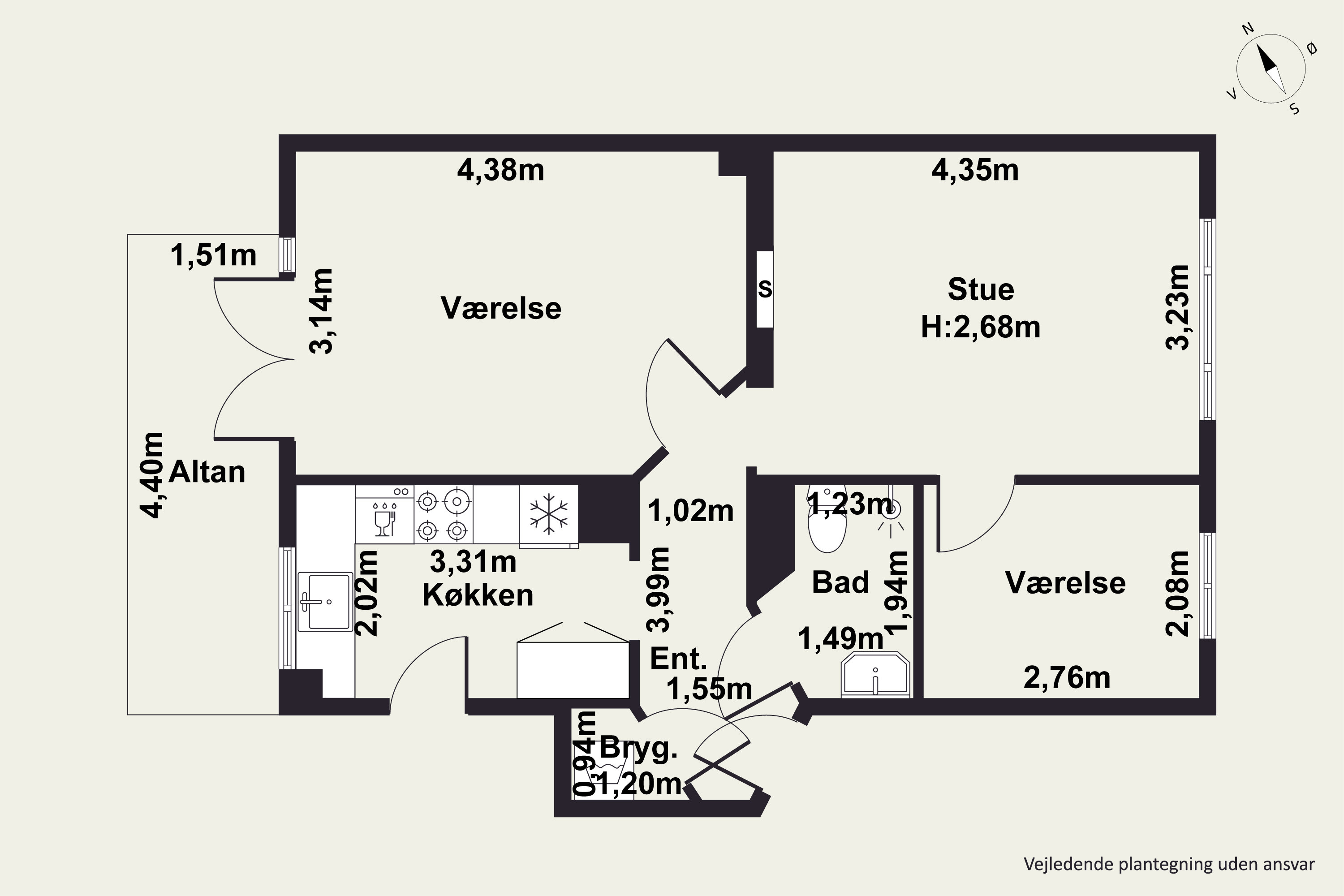 Plantegninger billede af Langelandsvej 51, 2. th., 2000 Frederiksberg