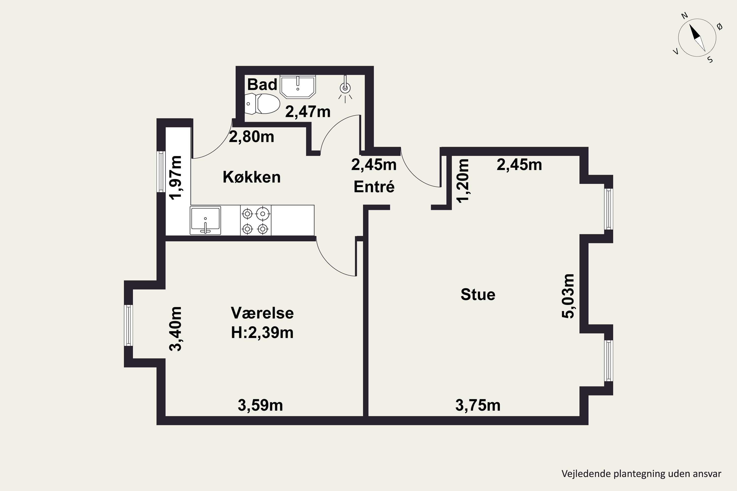 Plantegninger billede af Østre Alle 42, 2. tv., 9000 Aalborg