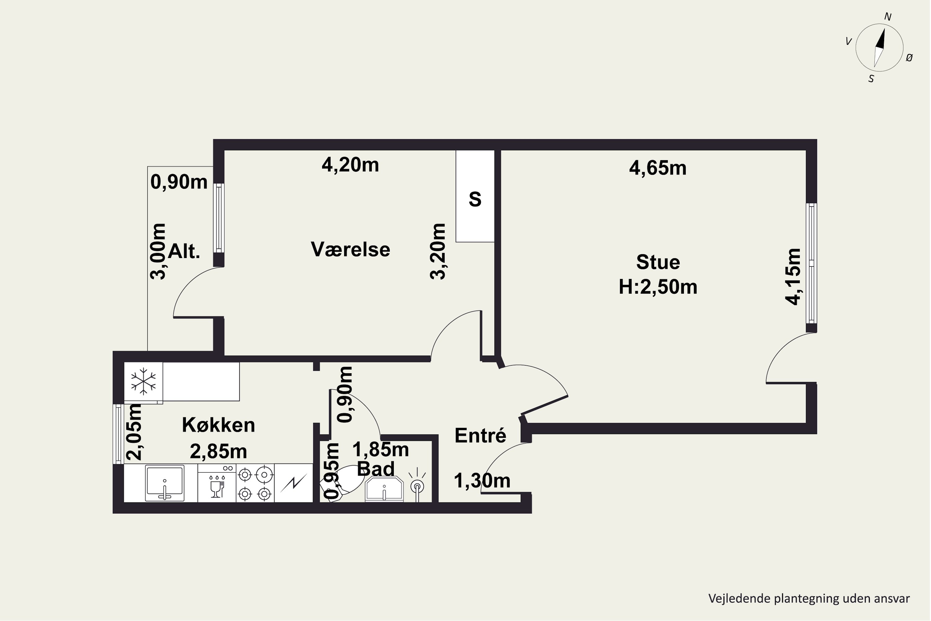 Plantegninger billede af Dybbølgade 7, 2. th., 9000 Aalborg