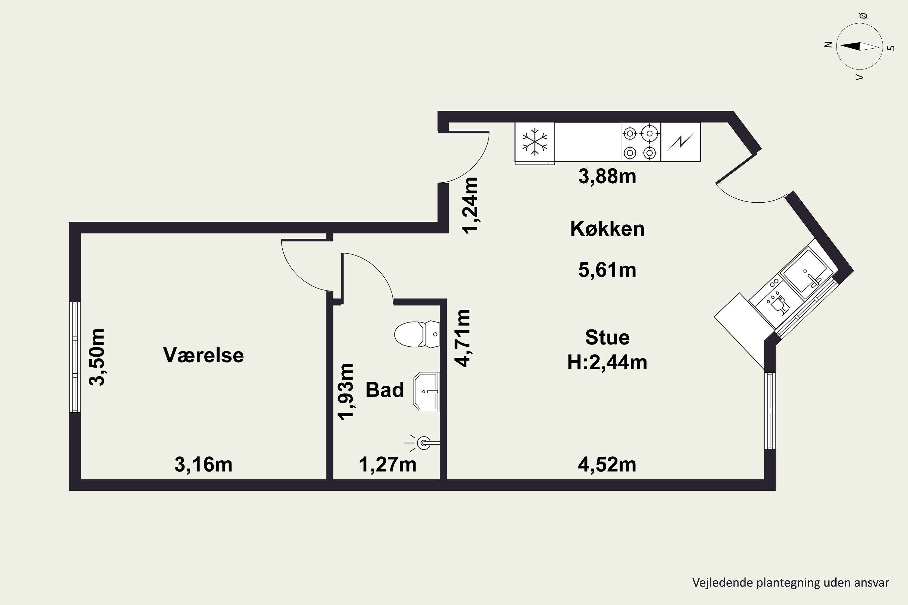 Plantegninger billede af Gammel Kalkbrænderi Vej 32, 4. th., 2100 København Ø