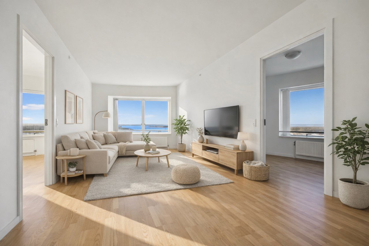 Fremhævet stue billede i fuldskærmstilstand. Billede af Lindholm Brygge 30, 12. 4., 9400 Nørresundby