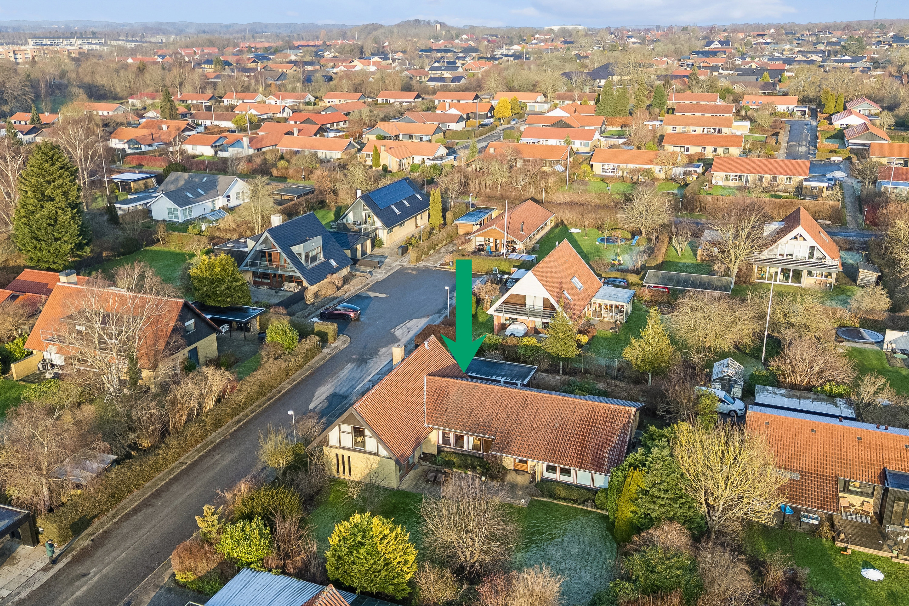 Fremhævet luftfoto billede i fuldskærmstilstand. Billede af Bøgevej 8, 8660 Skanderborg