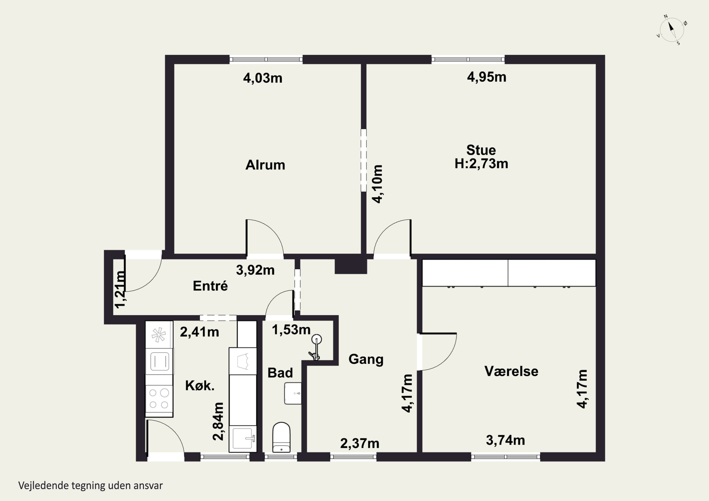 Plantegninger billede af Løvegade 51A, 1. tv., 4200 Slagelse