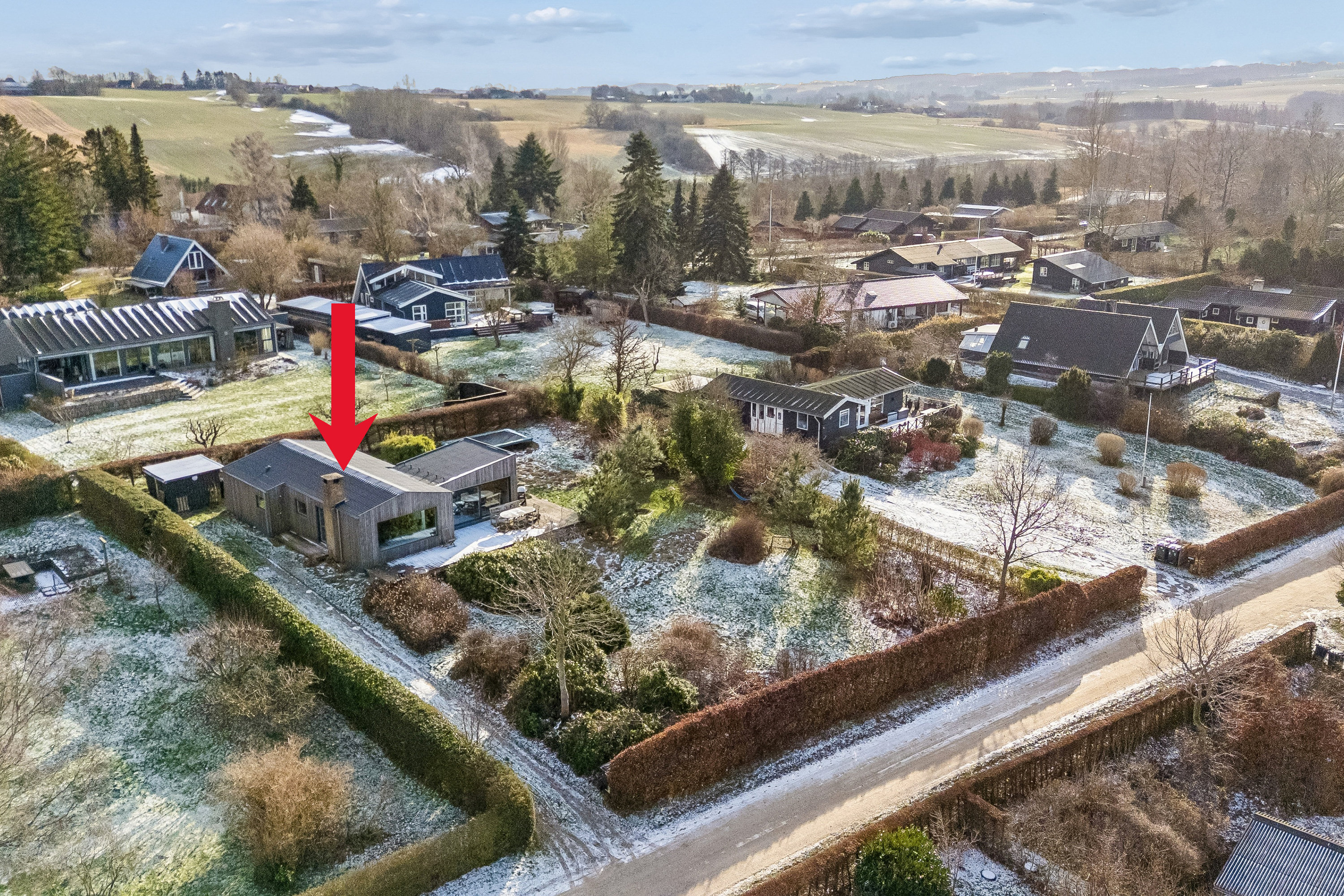 Fremhævet luftfoto billede i fuldskærmstilstand. Billede af Mossøbrå 11, Vrold, 8660 Skanderborg