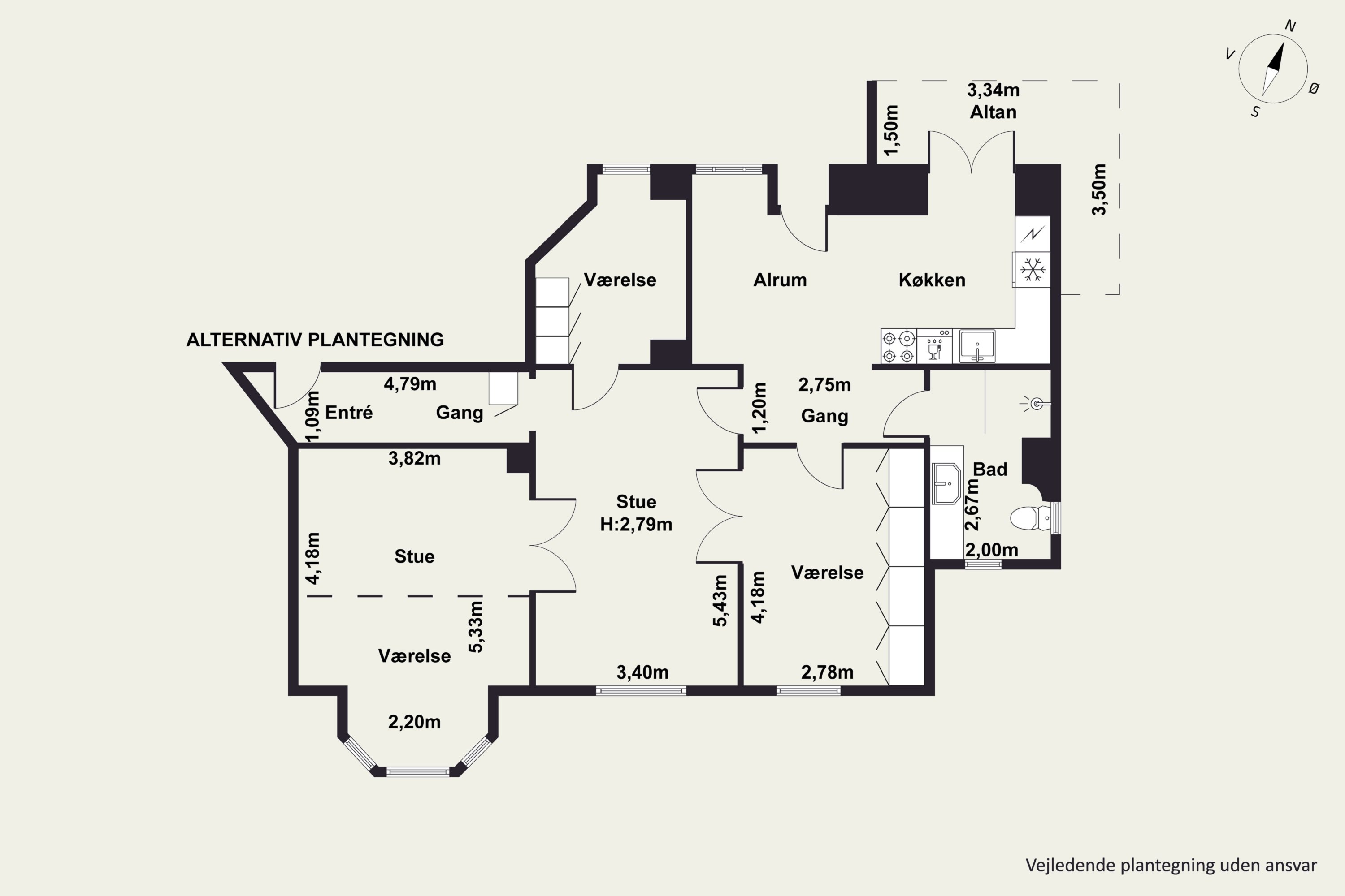 Plantegninger billede af Hostrupsvej 13, 2. tv., 1950 Frederiksberg C