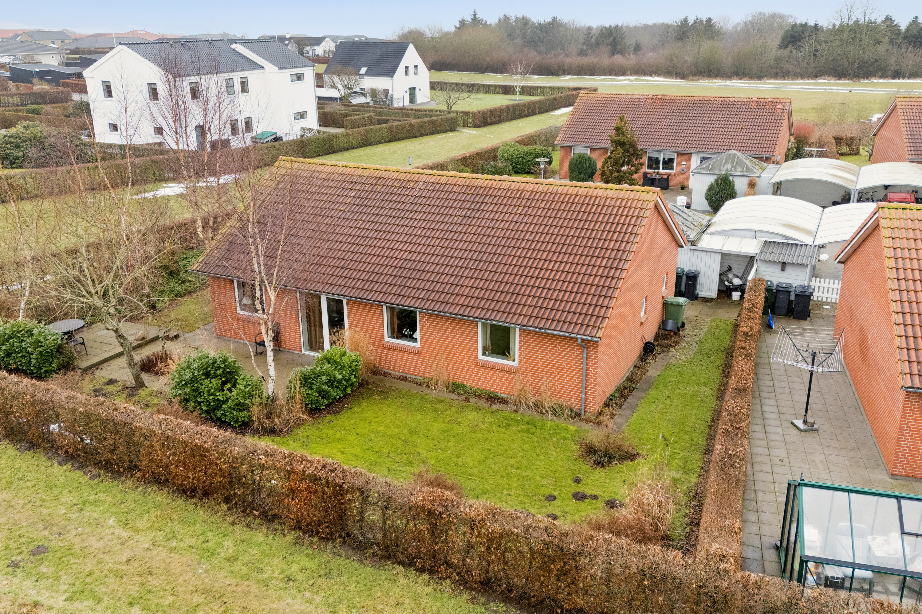 Fremhævet luftfoto billede i fuldskærmstilstand. Billede af Stensledgaardsvænget 17, Lundager, 5610 Assens