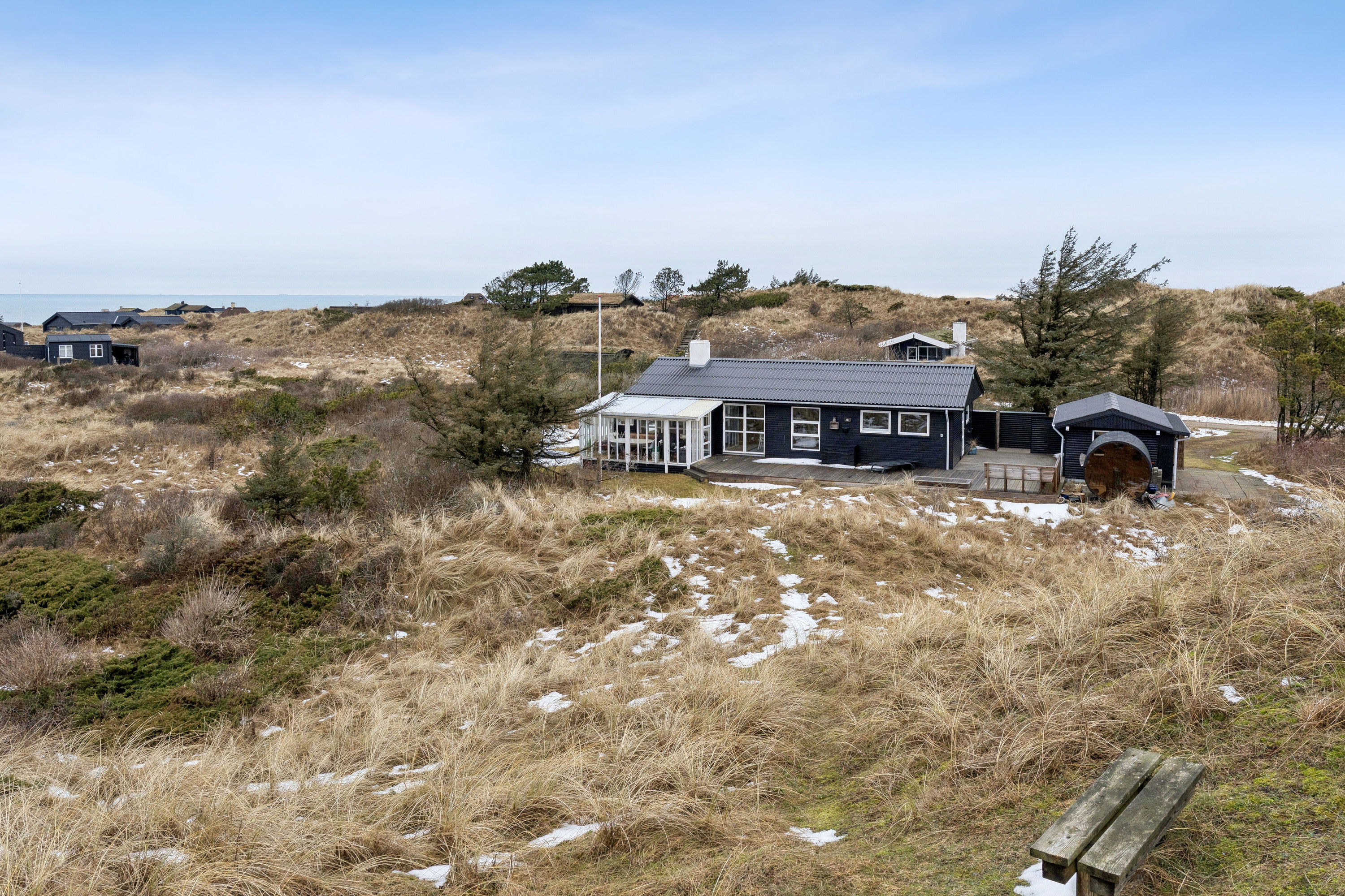 Fremhævet luftfoto billede i fuldskærmstilstand. Billede af Søndre Fyrreklit 9, Tornby, 9850 Hirtshals