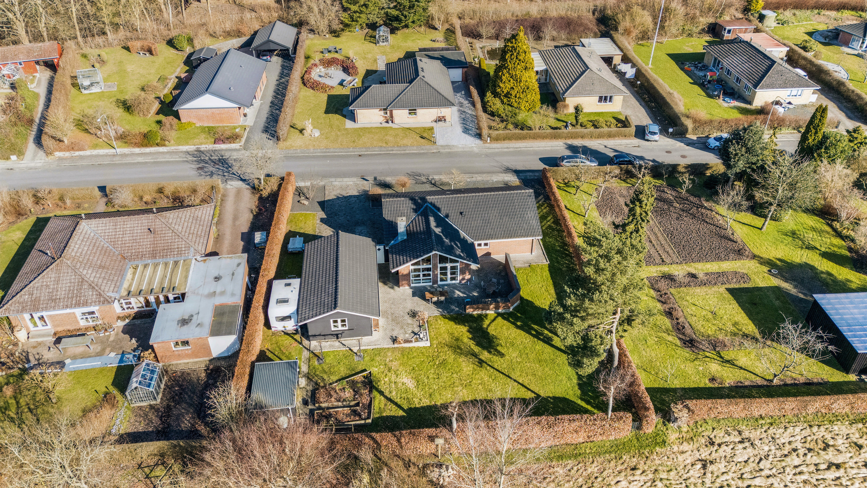 Fremhævet luftfoto billede i fuldskærmstilstand. Billede af Muskatvænget 9, 5772 Kværndrup