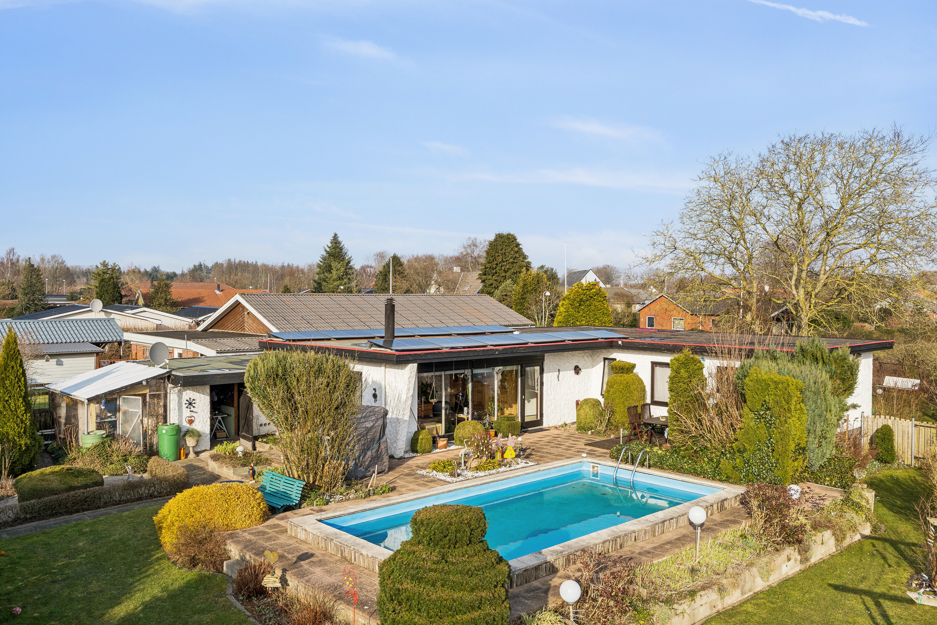 Fremhævet luftfoto billede i fuldskærmstilstand. Billede af Skovglimt 31, 6340 Kruså