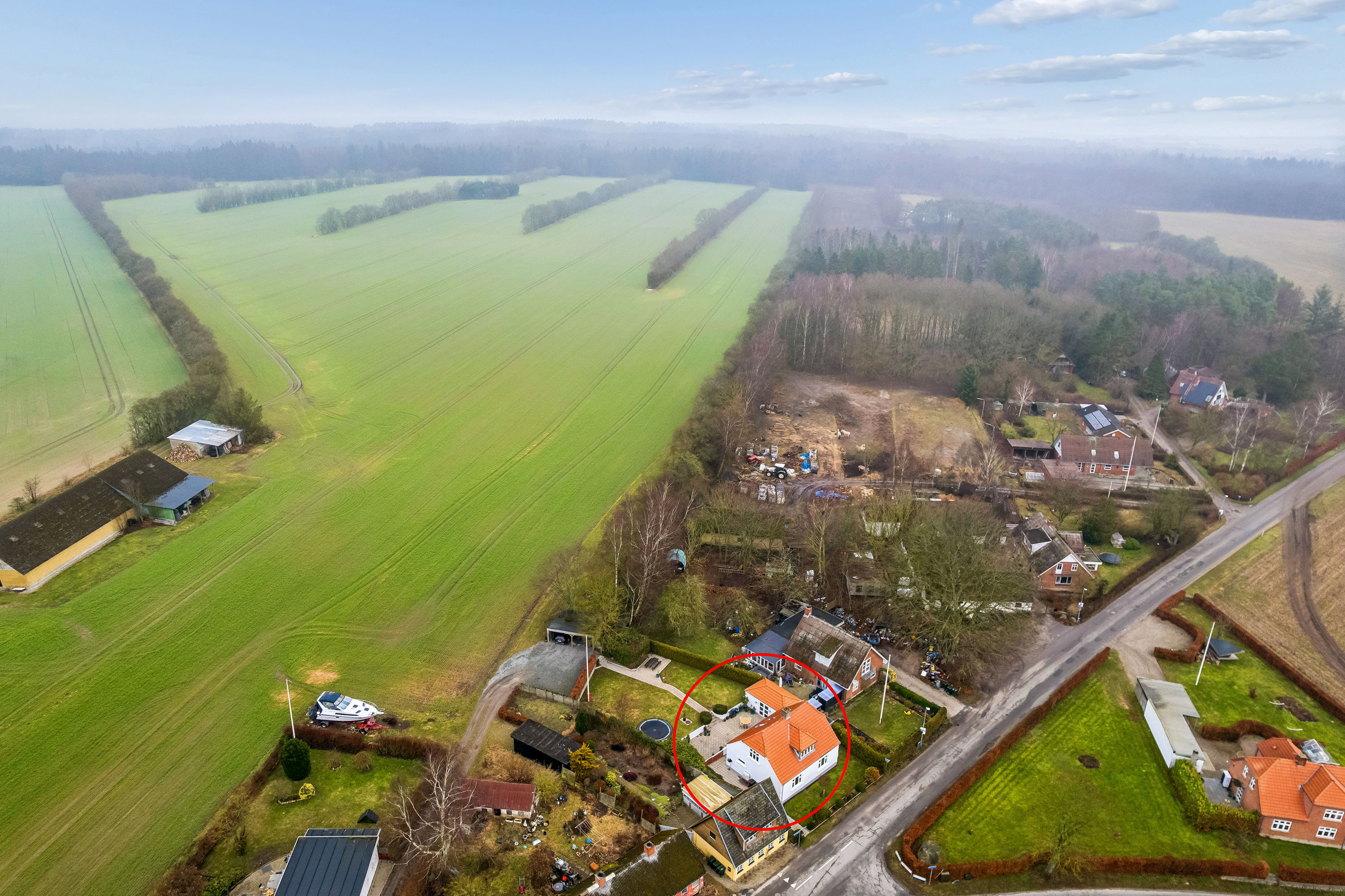 Fremhævet luftfoto billede i fuldskærmstilstand. Billede af Rødeled Vej 1, Rimsø, 8500 Grenaa