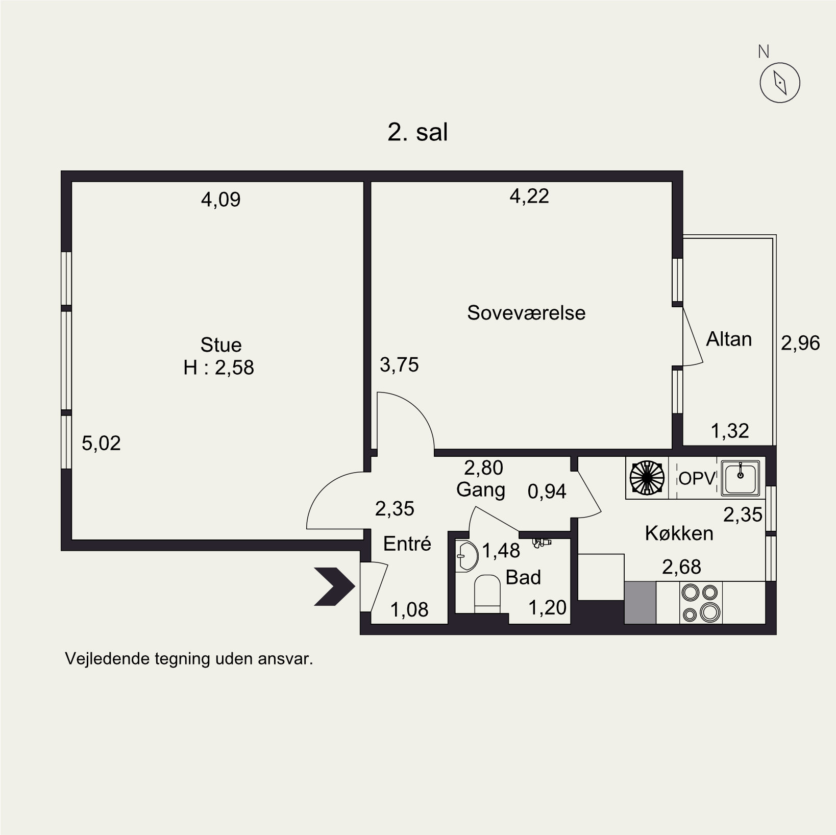 Plantegninger billede af Sønderbrogade 93, 2. tv., 8700 Horsens