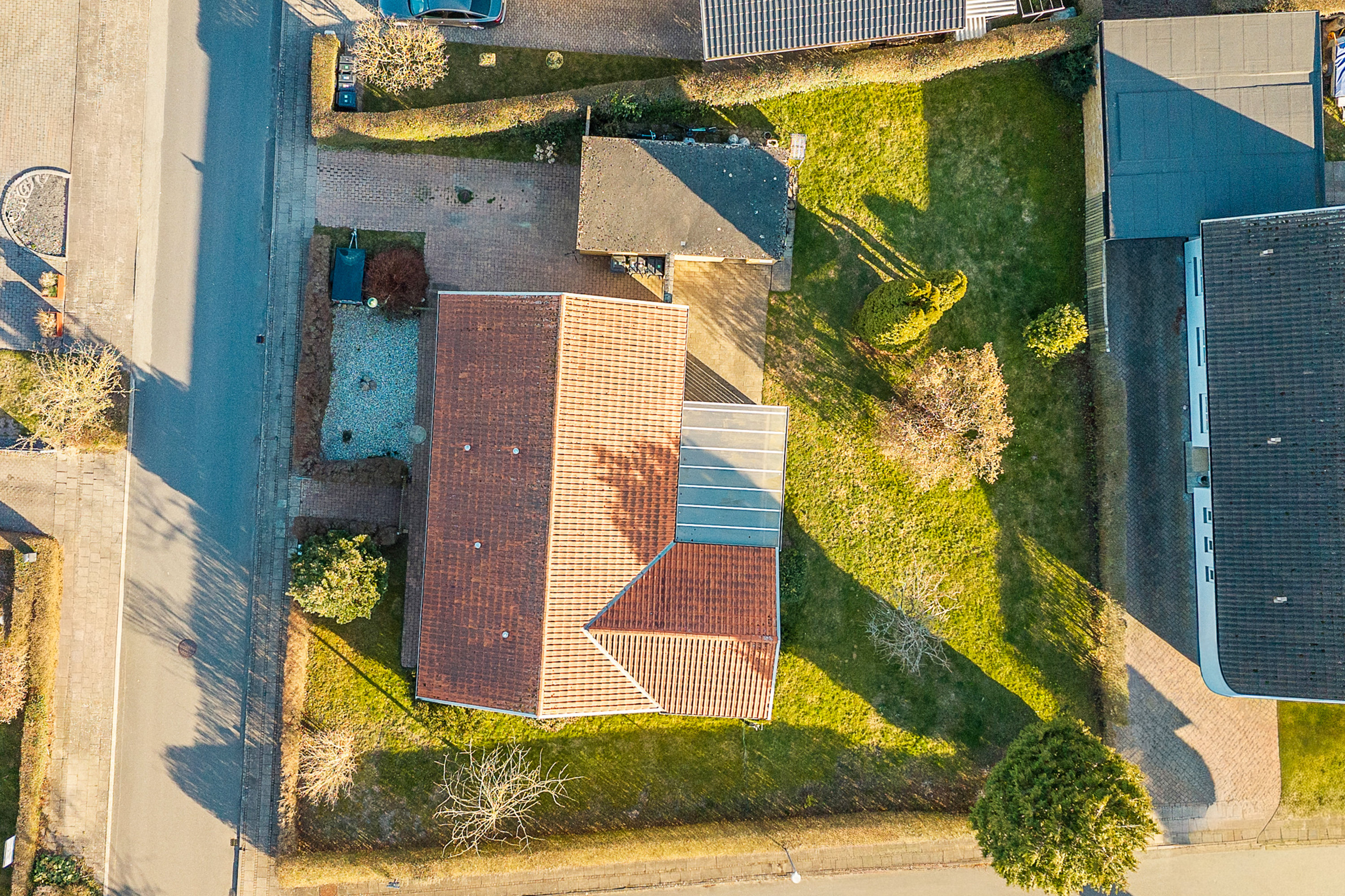 Fremhævet luftfoto billede i fuldskærmstilstand. Billede af Rugvangen 23, Otterup, 5450 Otterup