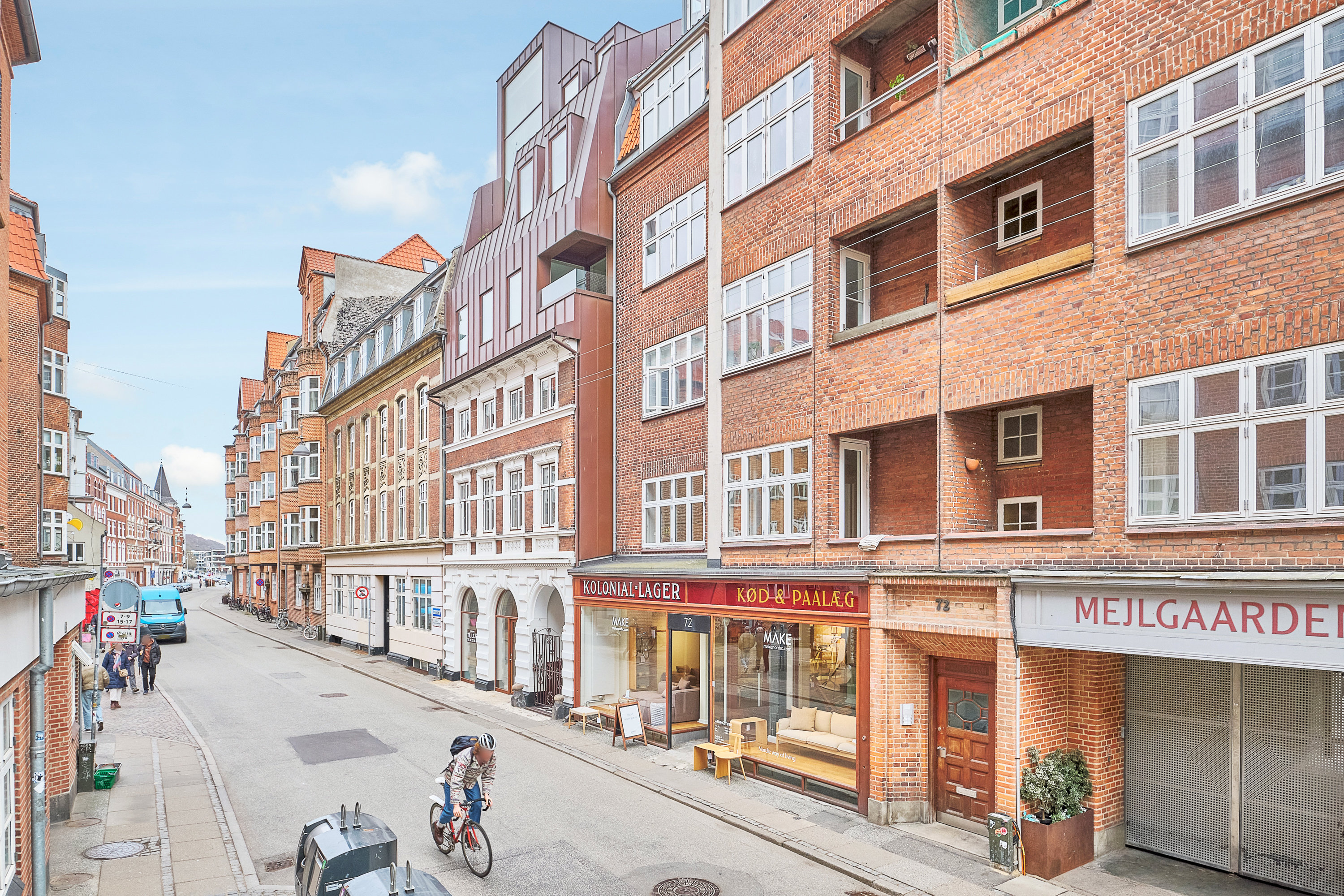 Fremhævet facade billede i fuldskærmstilstand. Billede af Mejlgade 72, 1. tv., 8000 Aarhus C