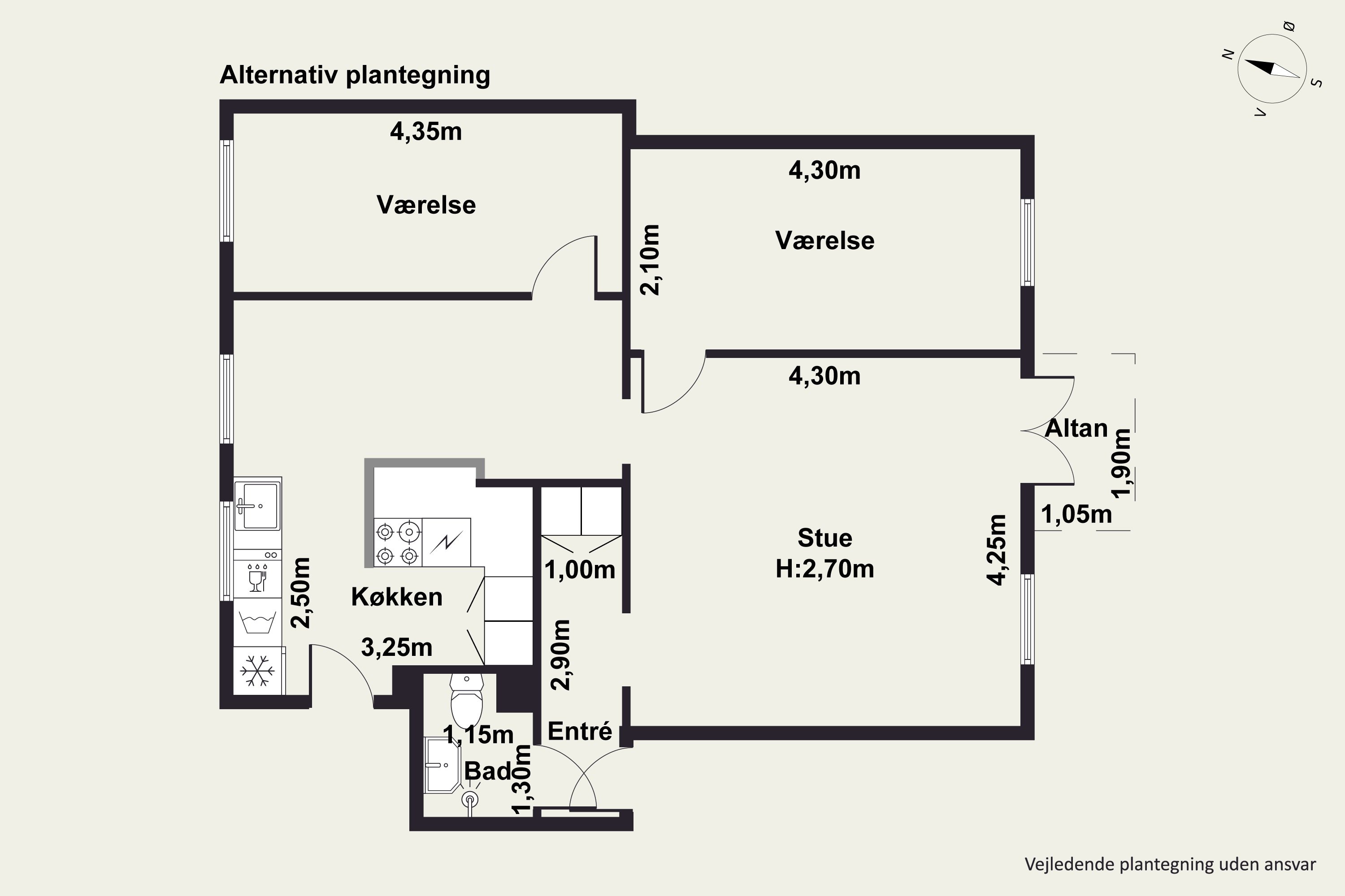 Plantegninger billede af Otto Mallings Gade 8, 3. th., 2100 København Ø