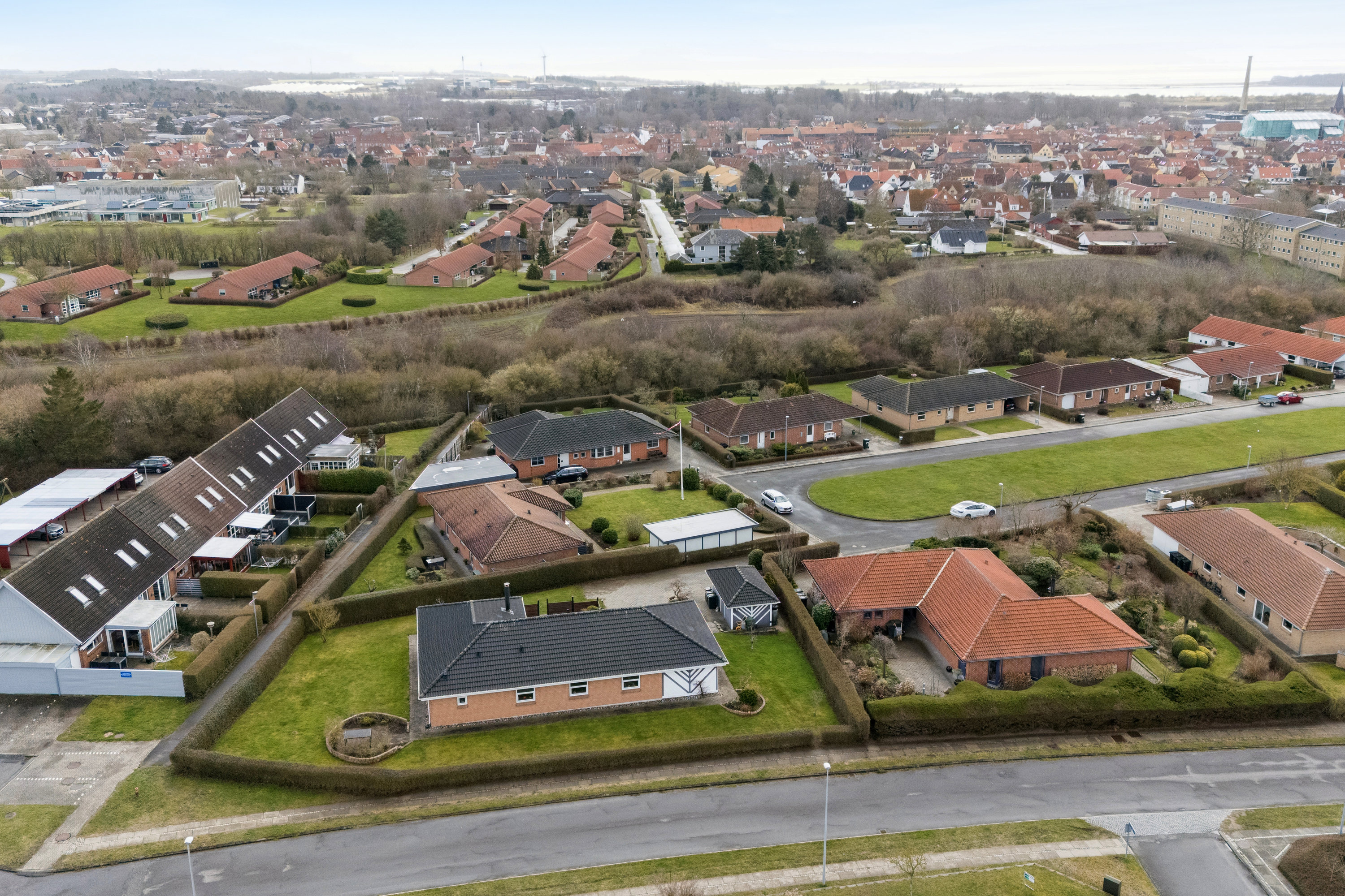 Fremhævet luftfoto billede i fuldskærmstilstand. Billede af Heimdalsvænget 9, 5610 Assens