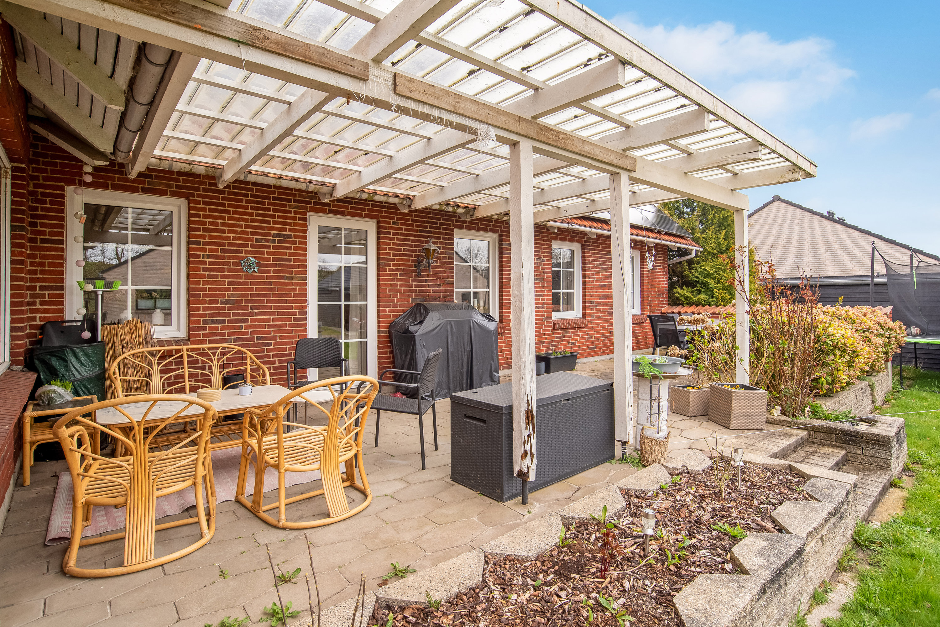 Fremhævet overdækket terrasse billede i fuldskærmstilstand. Billede af Fjald 6, Halgårde, 7500 Holstebro