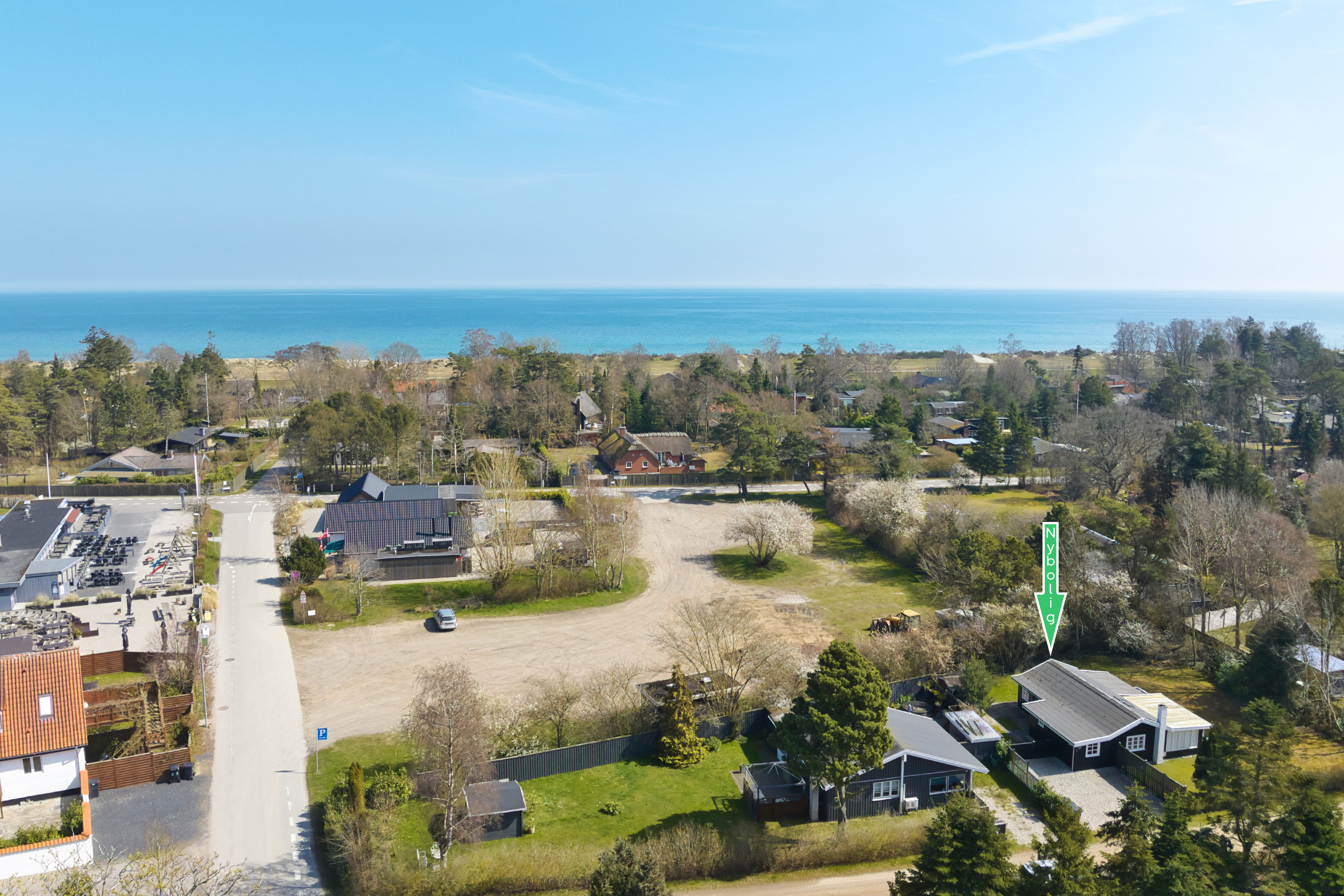 Fremhævet luftfoto billede i fuldskærmstilstand. Billede af Solvænget 3, 4873 Væggerløse