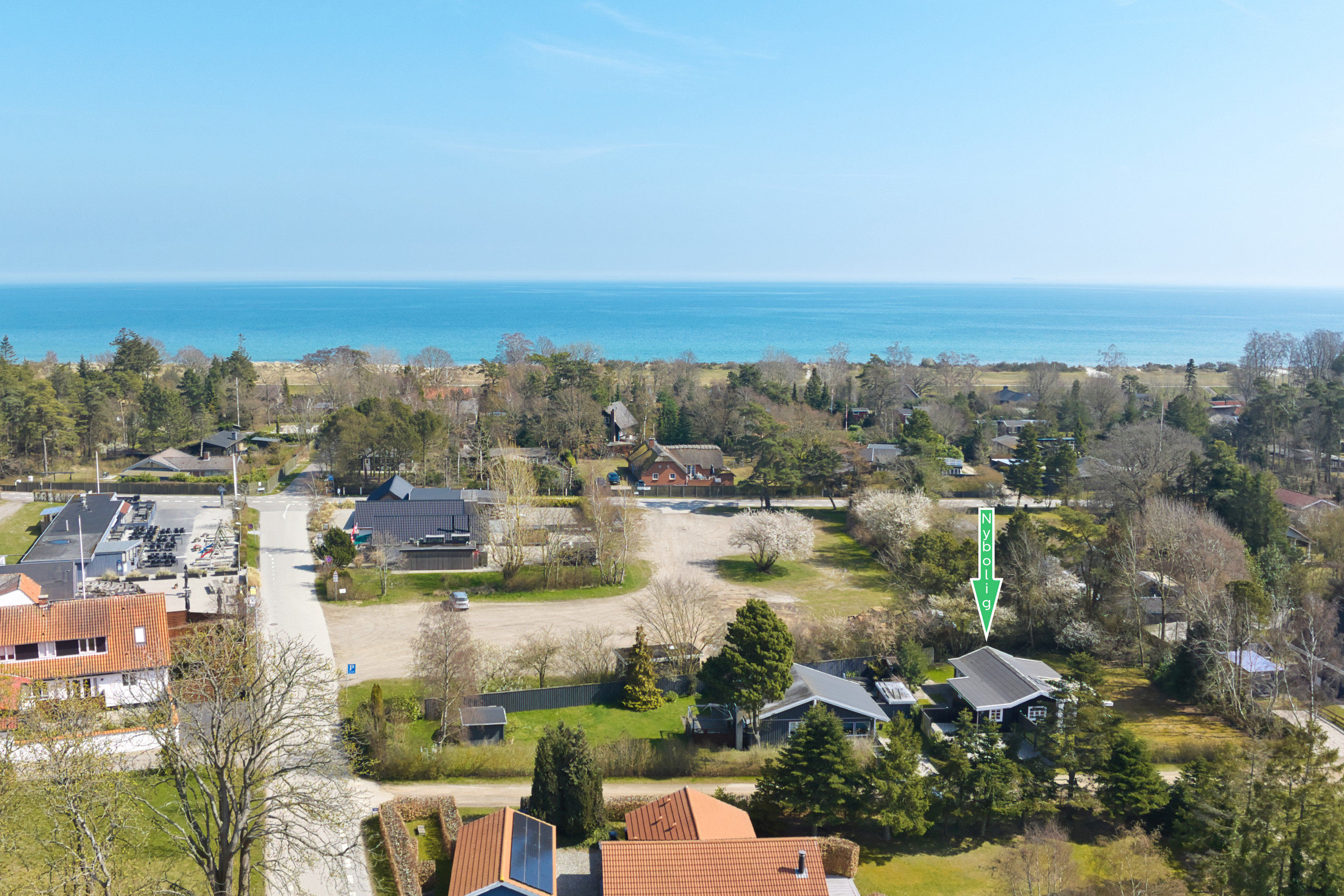 Fremhævet luftfoto billede i fuldskærmstilstand. Billede af Solvænget 3, 4873 Væggerløse