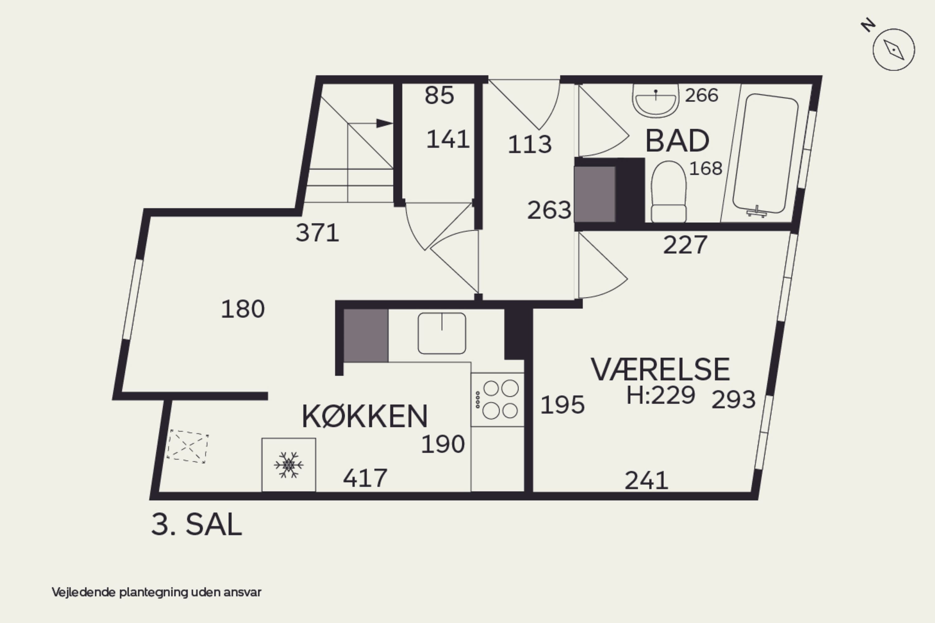 Plantegninger billede af Laksegade 20B, 3. tv., 1063 København K